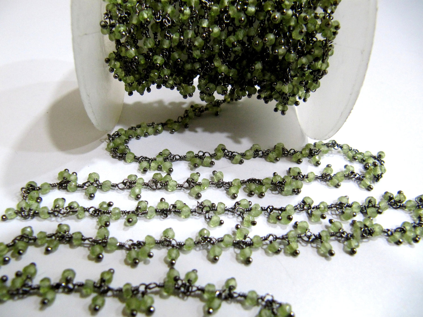 Genuine Peridot Rondelle Faceted 3mm beaded Wire Wrapped Cluster Dangling Chain Jewelry Making gemstone chain Wholesale Prices