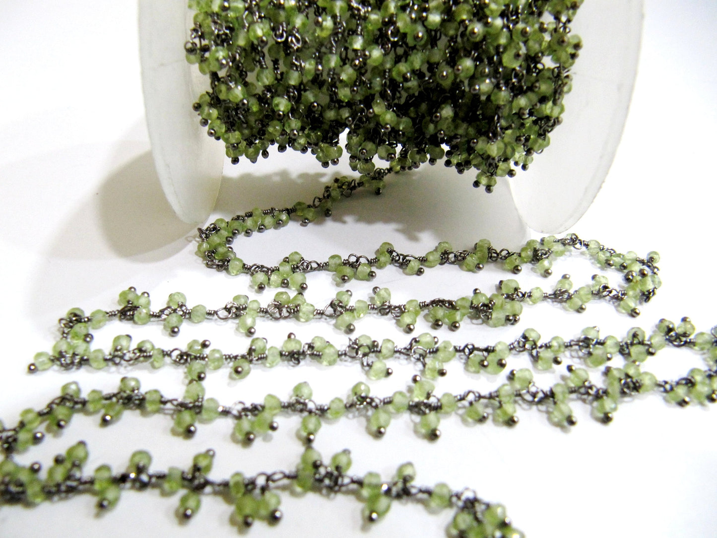 Genuine Peridot Rondelle Faceted 3mm beaded Wire Wrapped Cluster Dangling Chain Jewelry Making gemstone chain Wholesale Prices