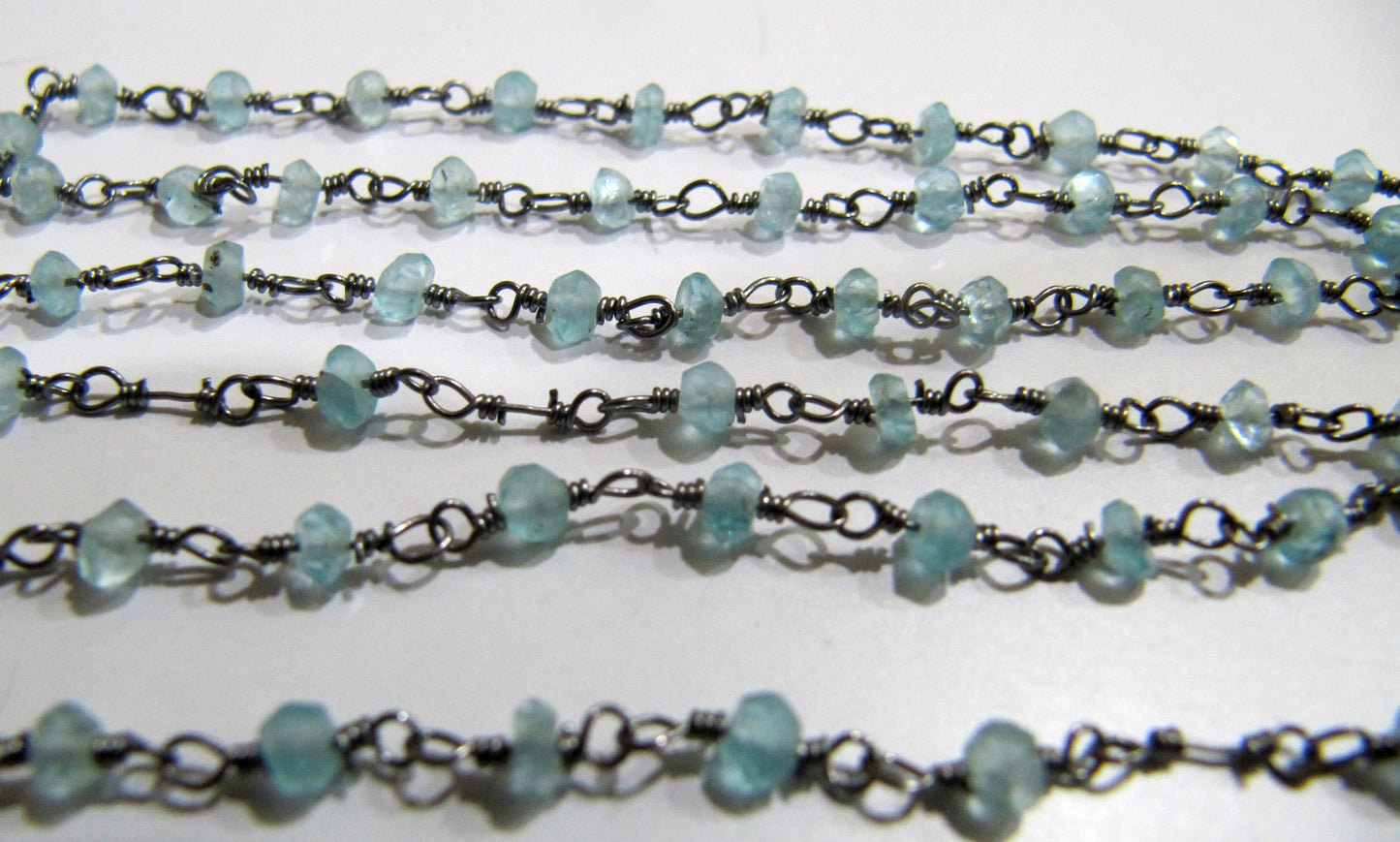 Natural Blue Apatite Rondelle Faceted Bead 3-4mm Rosary Wire Wrapped Handmade Beaded Chain Wholesale Prices sold per foot
