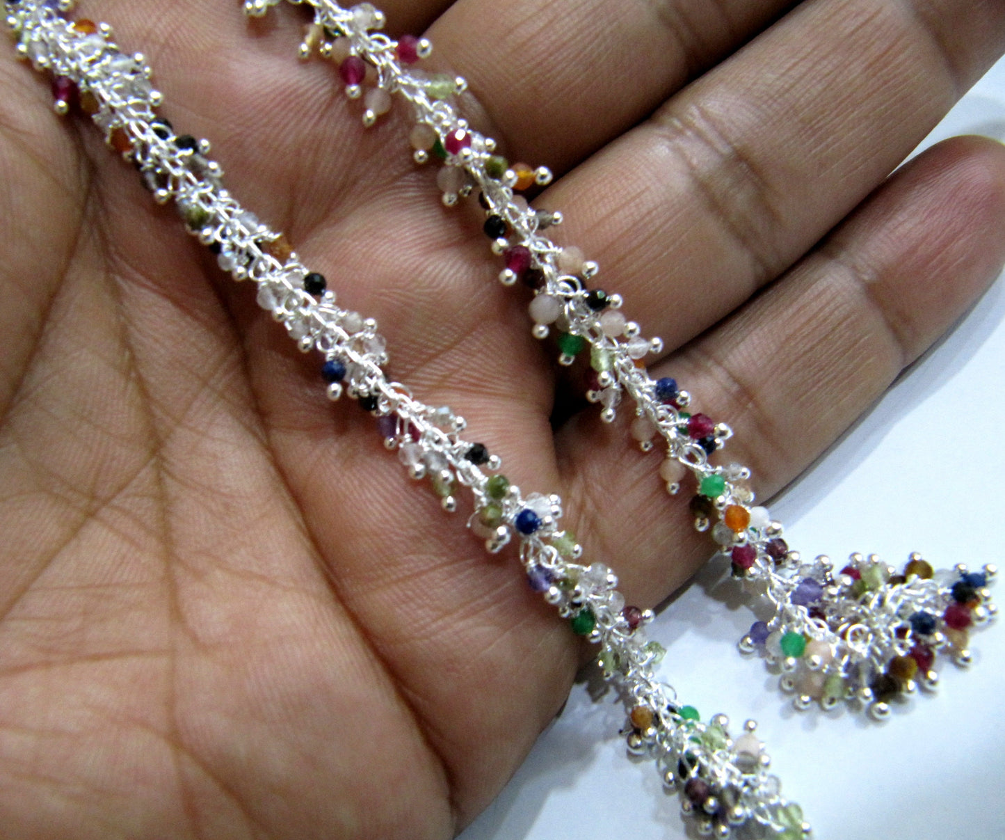 1 Foot- Multi Semi Precious 2.5-3mm Rondelle Faceted Beaded Cluster Chain Wire Wrap Dangling Chain Wholesale Prices Handmade chain