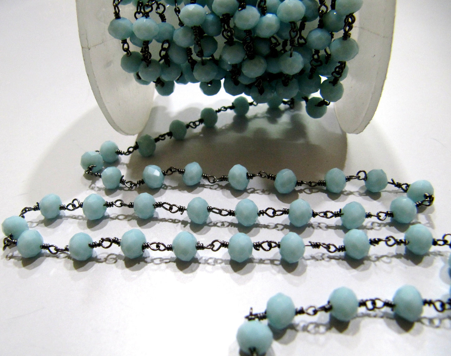 3 Feet- Light Amazonite Hydro Quartz Rosary Chain Rondelle Faceted Beaded 6mm Size Crystal Bead Chain Wholesale Prices