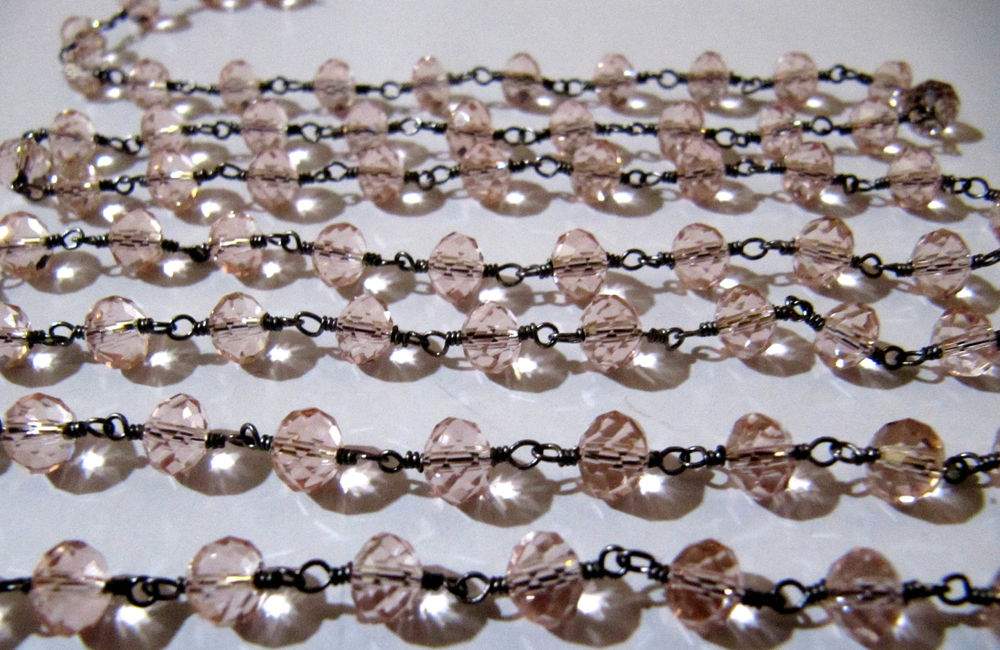 Pink Quartz Rondelle Faceted wire wrapped Aati 6mm Hydro quartz beaded Rosary chain Wholesale Price Choose the Plating sold per foot