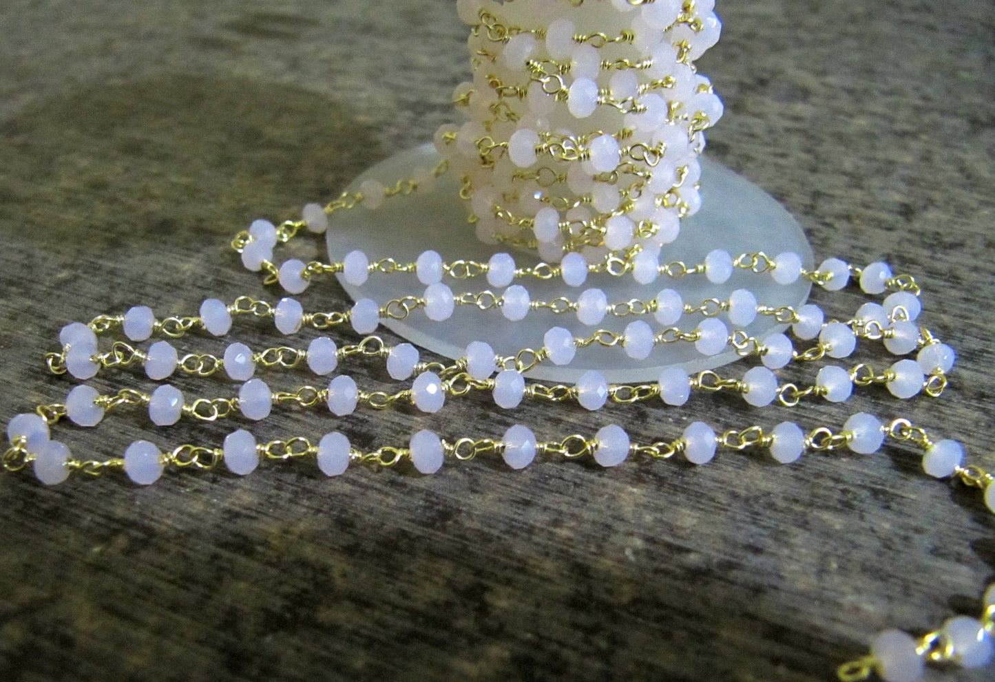 3 Feet -Rose Quartz Rondelle Faceted 3-4mm Beaded Wire Wrapped Rosary Chain ,Gold/Silver/Black/RoseGold Plated Sterling Silver Wholesale