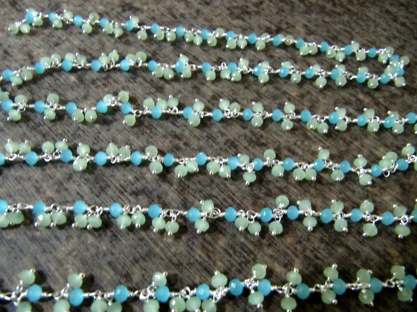 1 Foot-: Green And Aqua Chalcedony Rondelle Faceted 3mm Size Beaded dangling cluster thick Rosary Chain Wholesale Prices