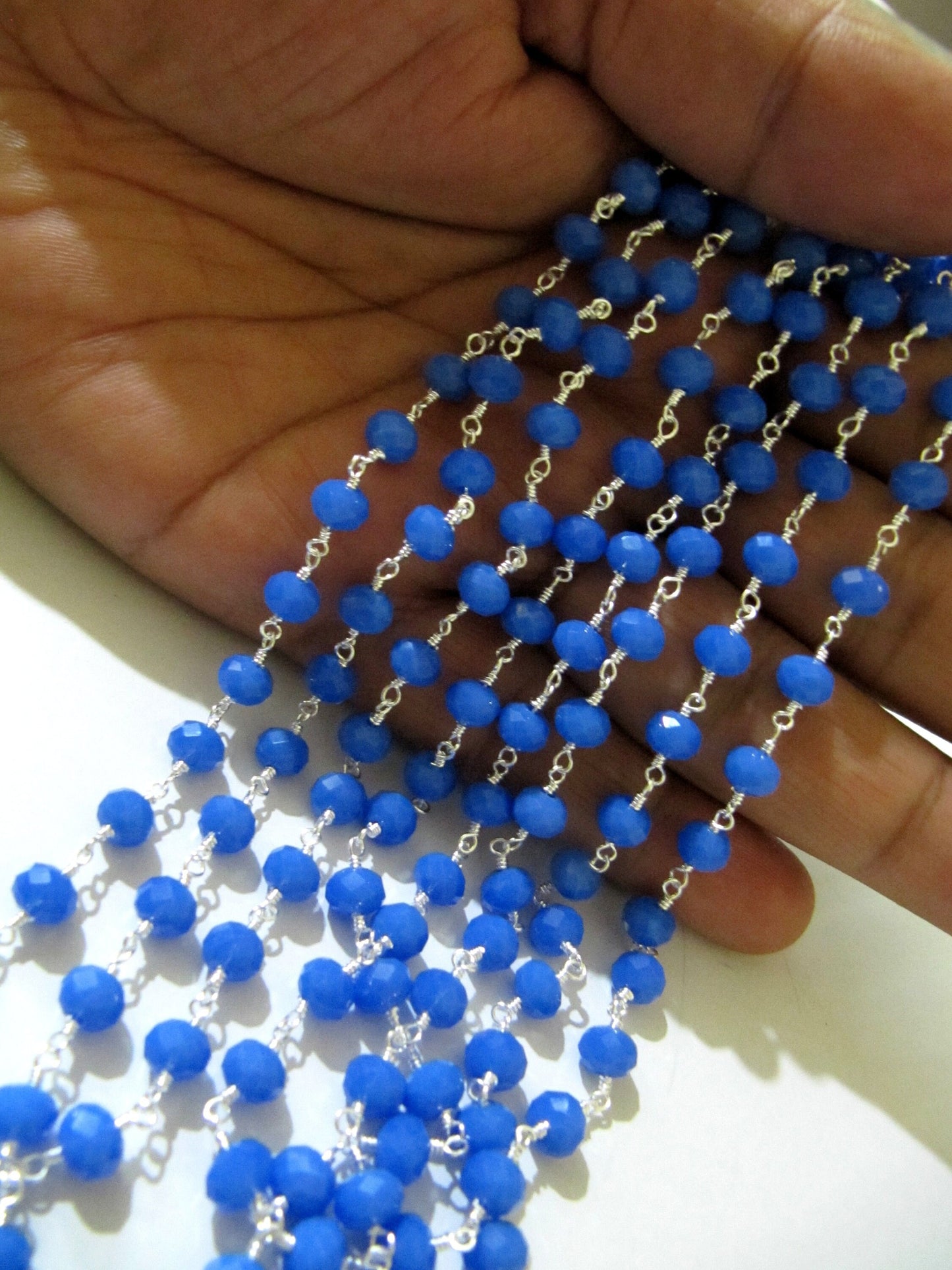 3- Feet Blue Chalcedony Rondelle 6mm Hydro Quartz Faceted Beaded Wire Wrapped Rosary Aati Chain Wholesale Price Jewelry making chain