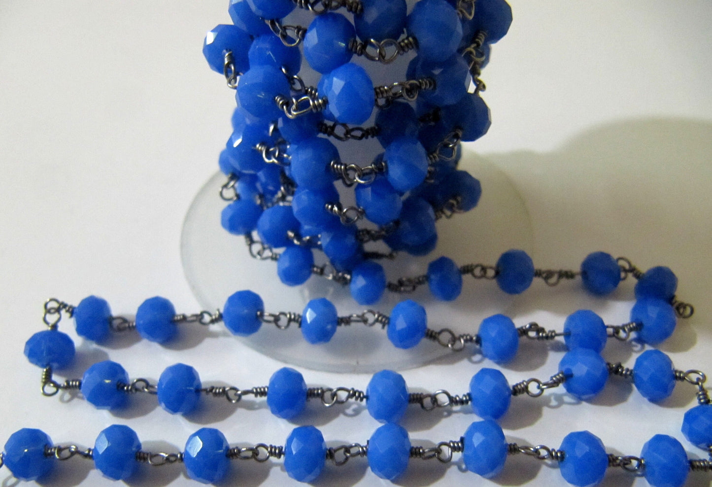 3- Feet Blue Chalcedony Rondelle 6mm Hydro Quartz Faceted Beaded Wire Wrapped Rosary Aati Chain Wholesale Price Jewelry making chain