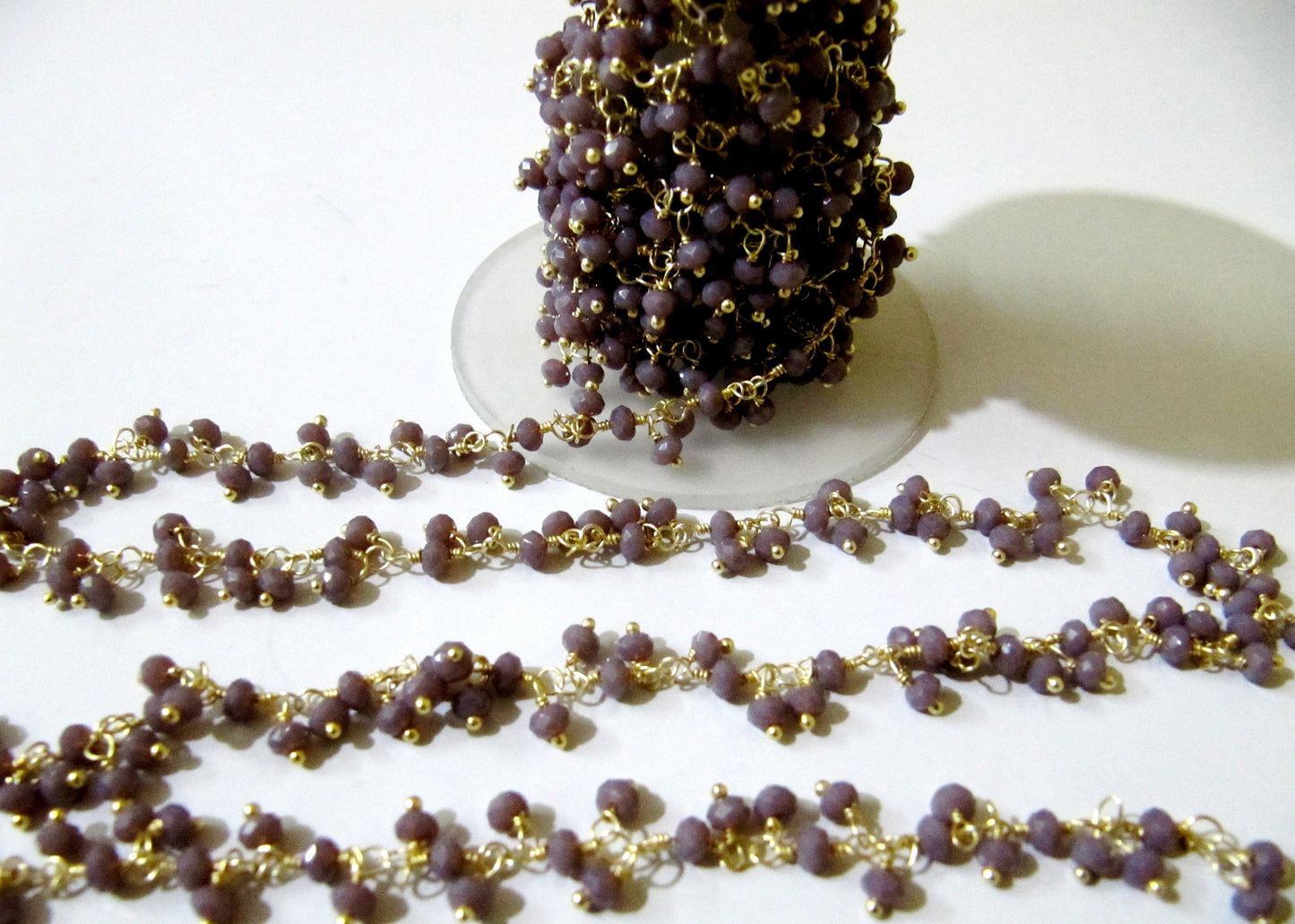 1 Foot -: Lavender chalcedony rondelle faceted 3-4mm size beaded Wire Wrapped Dangling Cluster chain wholesale Prices Jewelry making chain