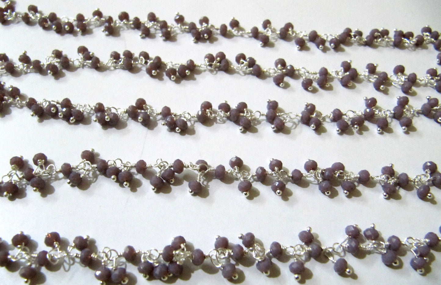 1 Foot -: Lavender chalcedony rondelle faceted 3-4mm size beaded Wire Wrapped Dangling Cluster chain wholesale Prices Jewelry making chain
