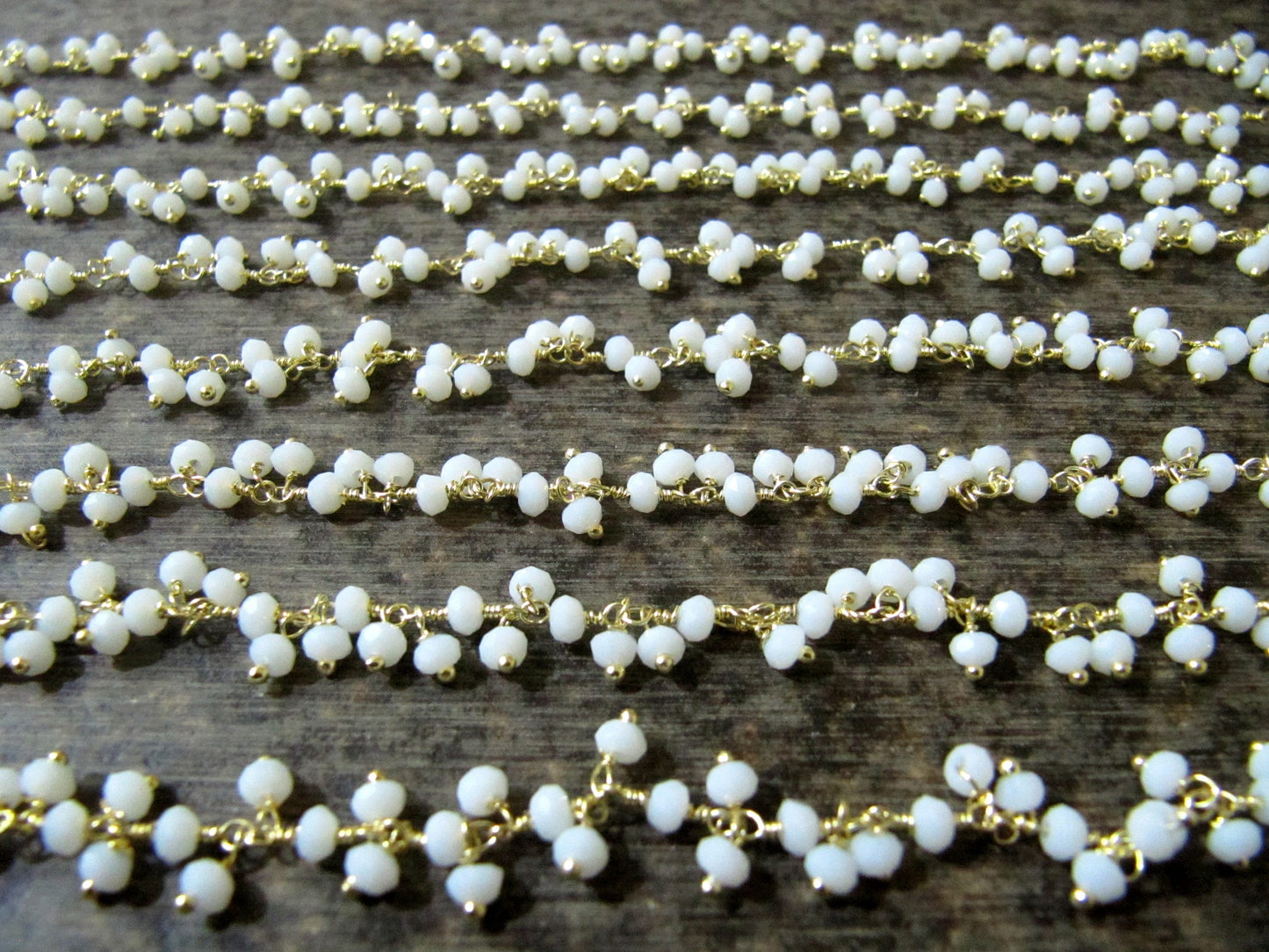 1 Foot-: White Chalcedony rondelle faceted 3-4mm size Beaded Wire Wrapped dangling cluster thick chain wholesale Prices