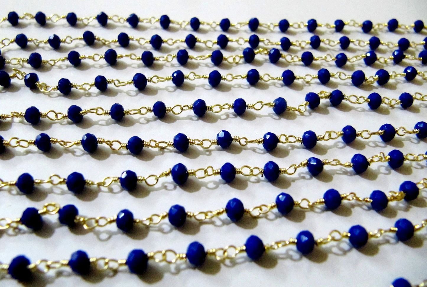 1 Foot-: Peacock Blue Color Hydro Quartz Rondelle Faceted 3-4mm Size Beaded Wire Wrapped Rosary Chain Wholesale Prices