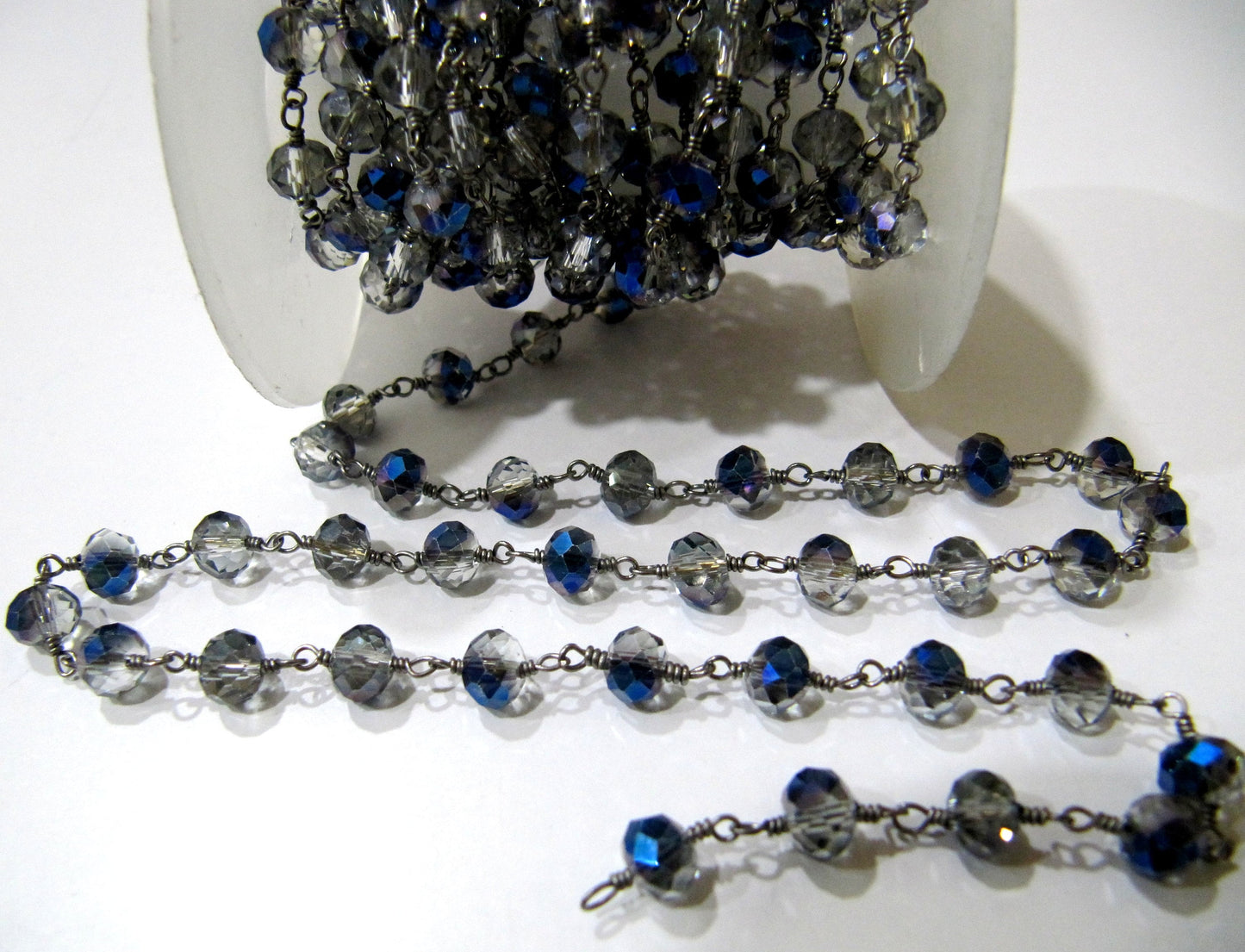 3 Feet-Mystic Blue Coated Hydro Quartz 6mm Rondelle Faceted Wire Wrapped Beaded Rosary Chain Wholesale Price Jewelry making chain