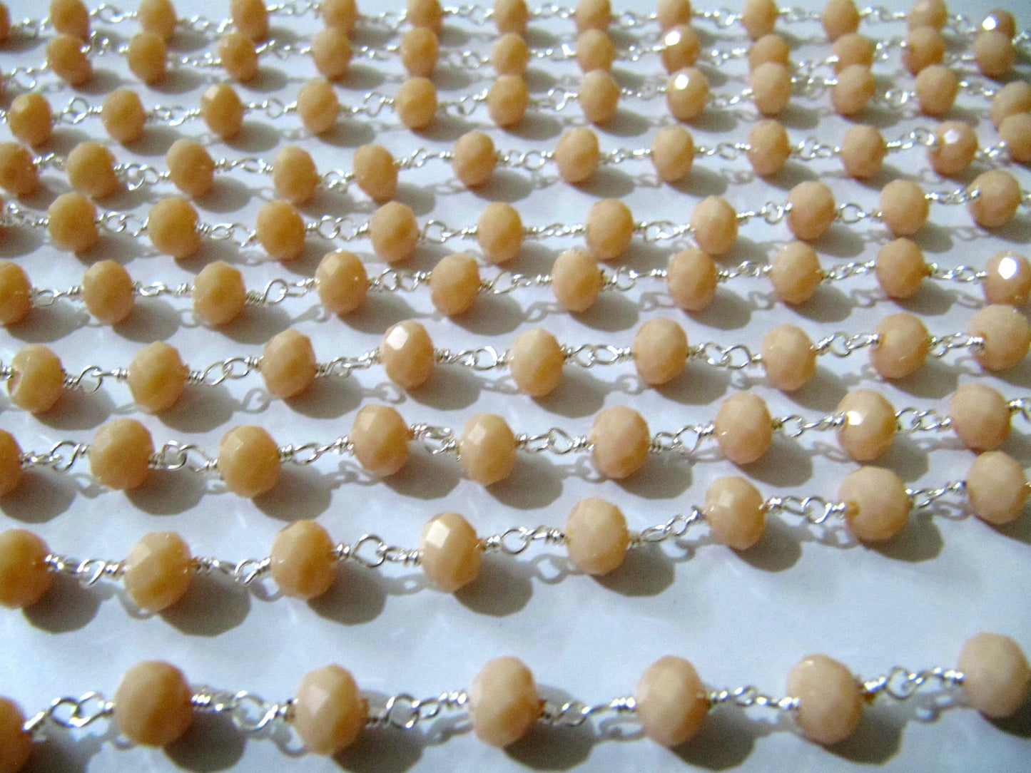 3 Feet- Pink Opal Quartz Rondelle Faceted Beaded Wire Wrapped Rosary Aati Chain 6mm Size Pink Bead Chain Wholesale Prices gemstone chain