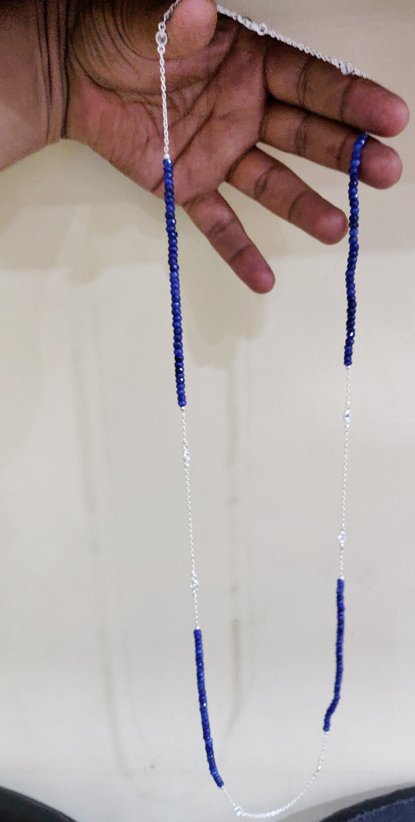 Natural Precious Gemstone 4mm Rondelle faceted Beaded Sterling Silver Necklace 34 Inches Ruby Sapphire Emerald CZ connector Link Necklace