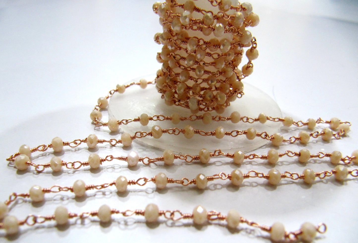 1 Foot-: Mystic Coated Pink Chalcedony Hydro Quartz Rondelle Faceted 3-4mm Size beaded Wire Wrapped Rosary Chain Wholesale prices