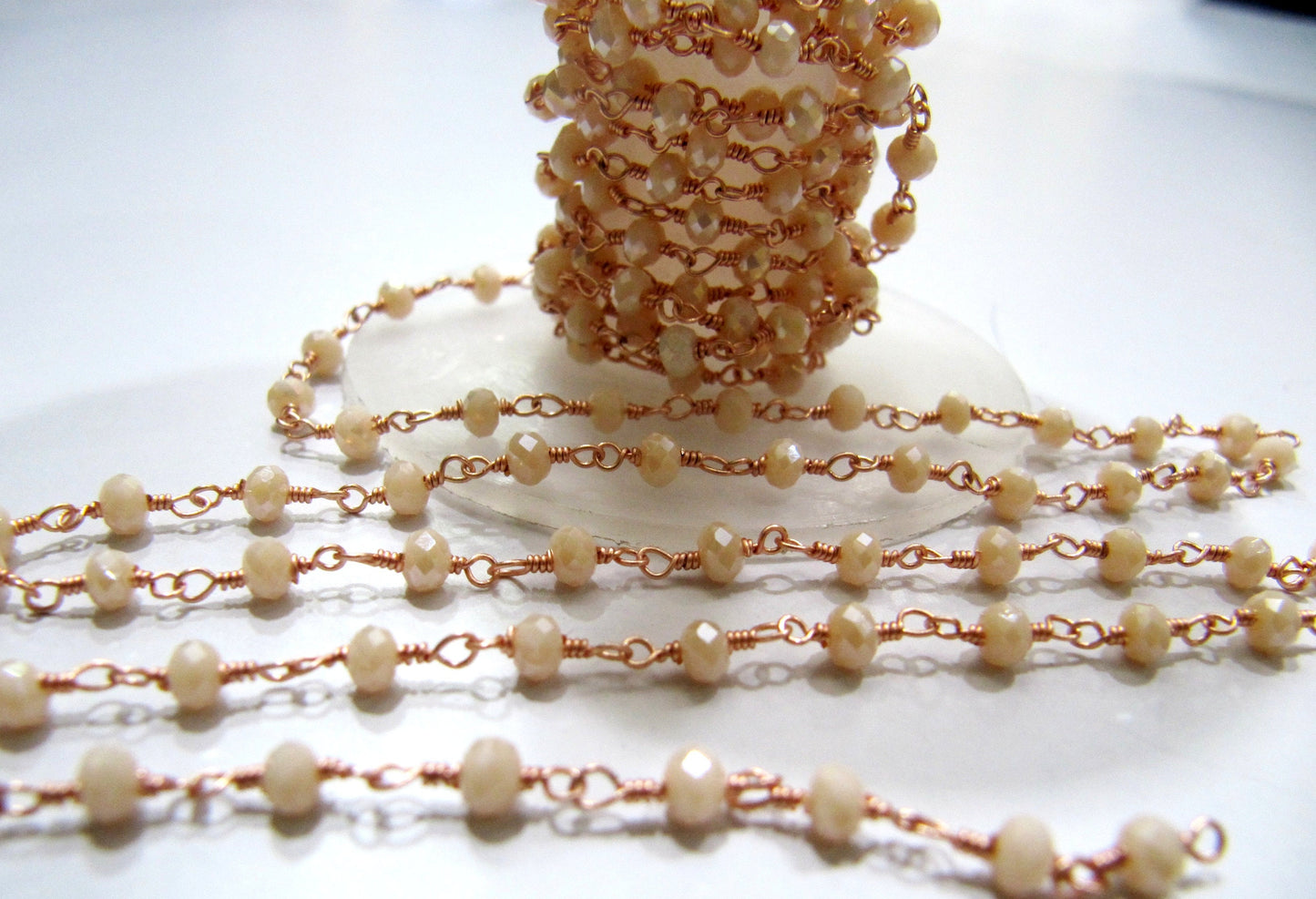 1 Foot-: Mystic Coated Pink Chalcedony Hydro Quartz Rondelle Faceted 3-4mm Size beaded Wire Wrapped Rosary Chain Wholesale prices