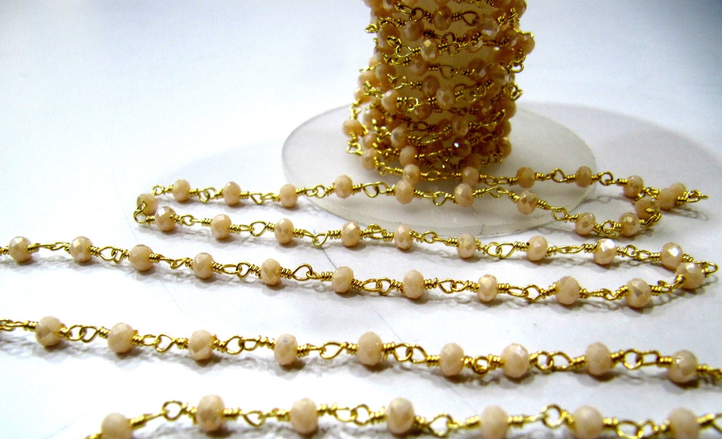 1 Foot-: Mystic Coated Pink Chalcedony Hydro Quartz Rondelle Faceted 3-4mm Size beaded Wire Wrapped Rosary Chain Wholesale prices
