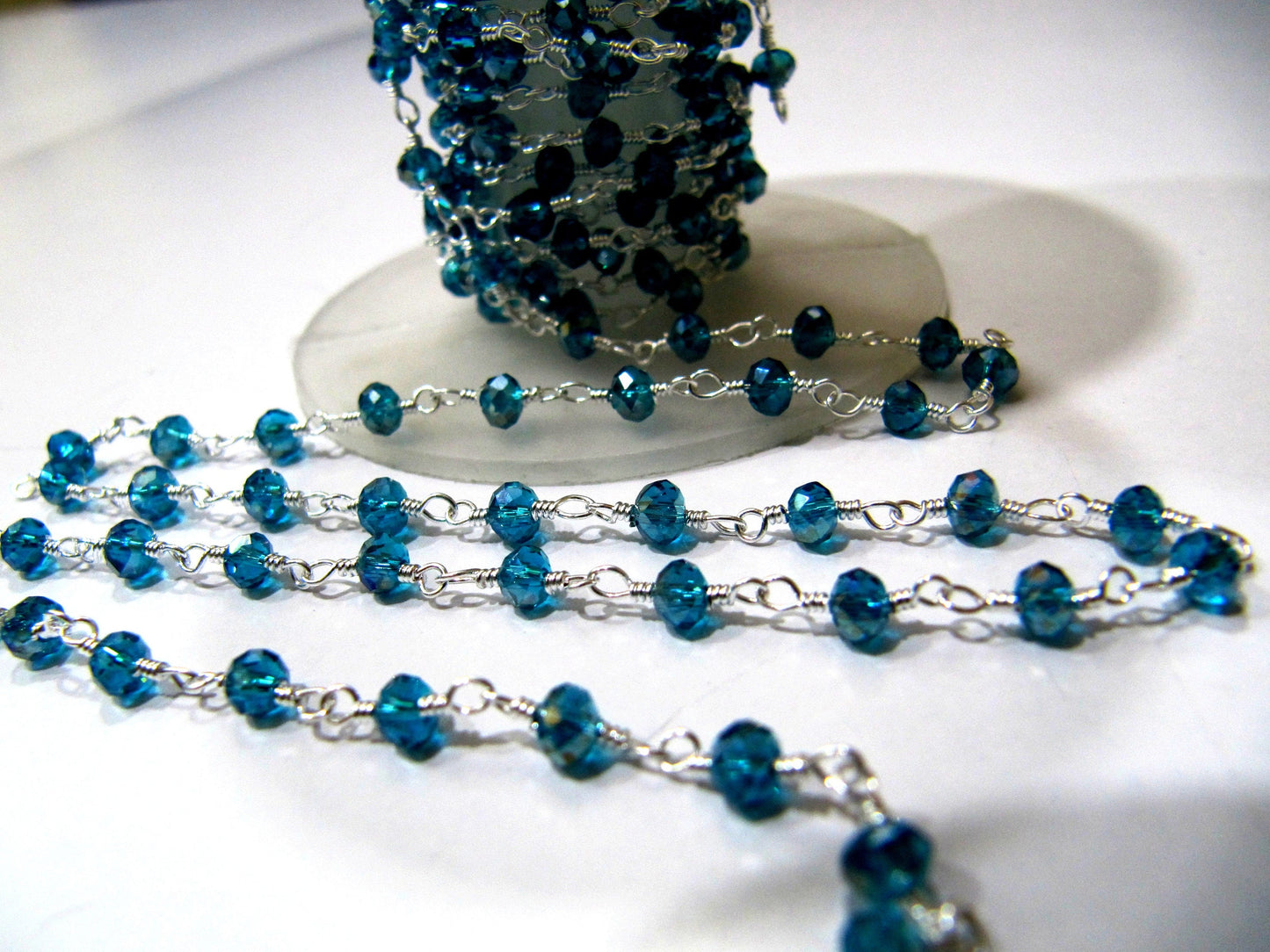 3 Ft-Swiss Blue Topaz Hydro Quartz Rosary Chain Rondelle Faceted Beaded 3mm Size Hydro Quartz Bead Chain Wholesale Prices Crystal chain