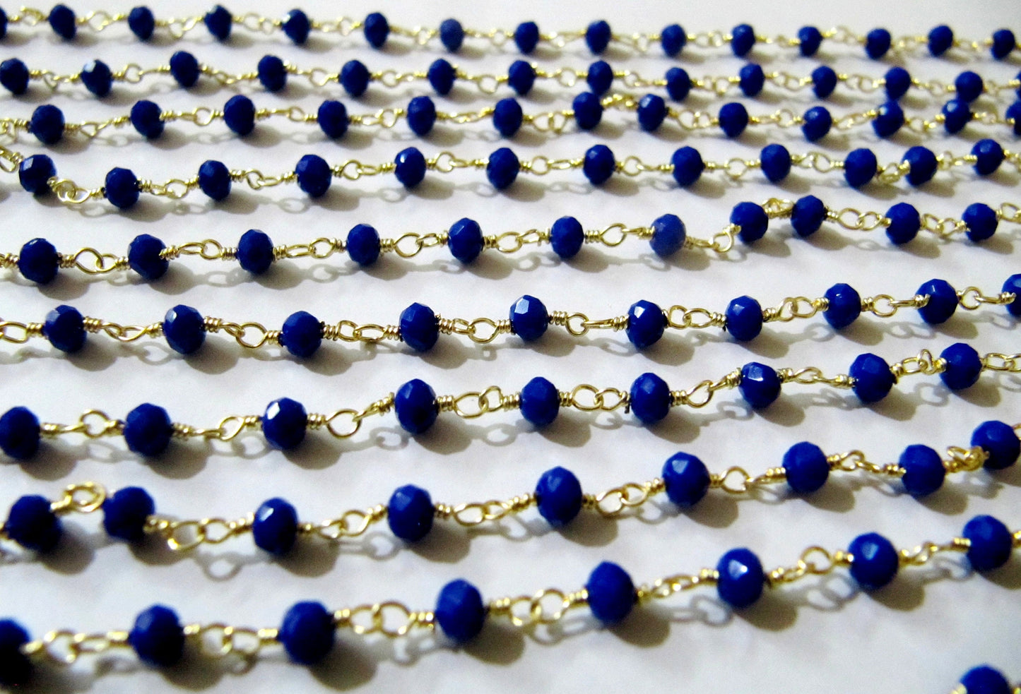 1 Foot-: Peacock Blue Color Hydro Quartz Rondelle Faceted 3-4mm Size Beaded Wire Wrapped Rosary Chain Wholesale Prices