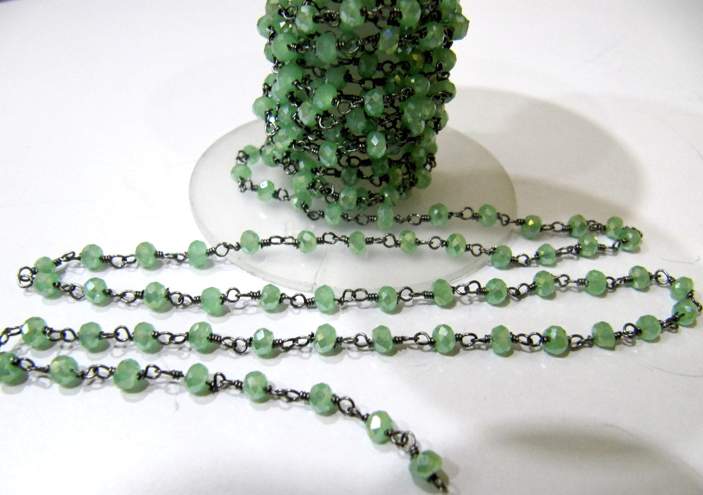Mystic Green Chalcedony Rondelle Faceted Beaded Aati Chain 3mm Hydro Quartz Bead Chain gemstone chain sold per foot