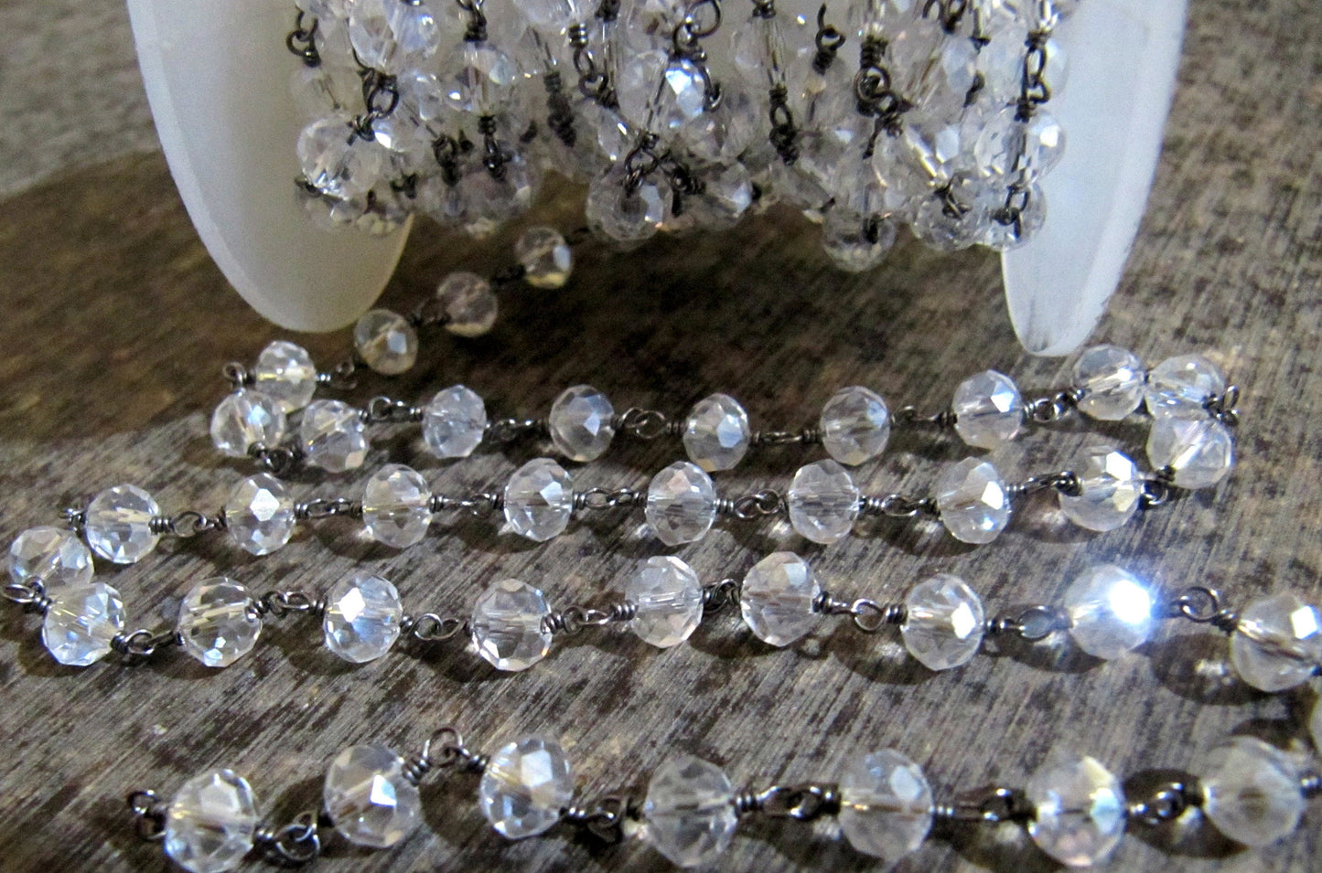 3 Feet- Crystal Quartz Mystic Coated Beaded Rosary Chain Rondelle Faceted 6mm Clear Quartz Beads Chain Wholesale Prices