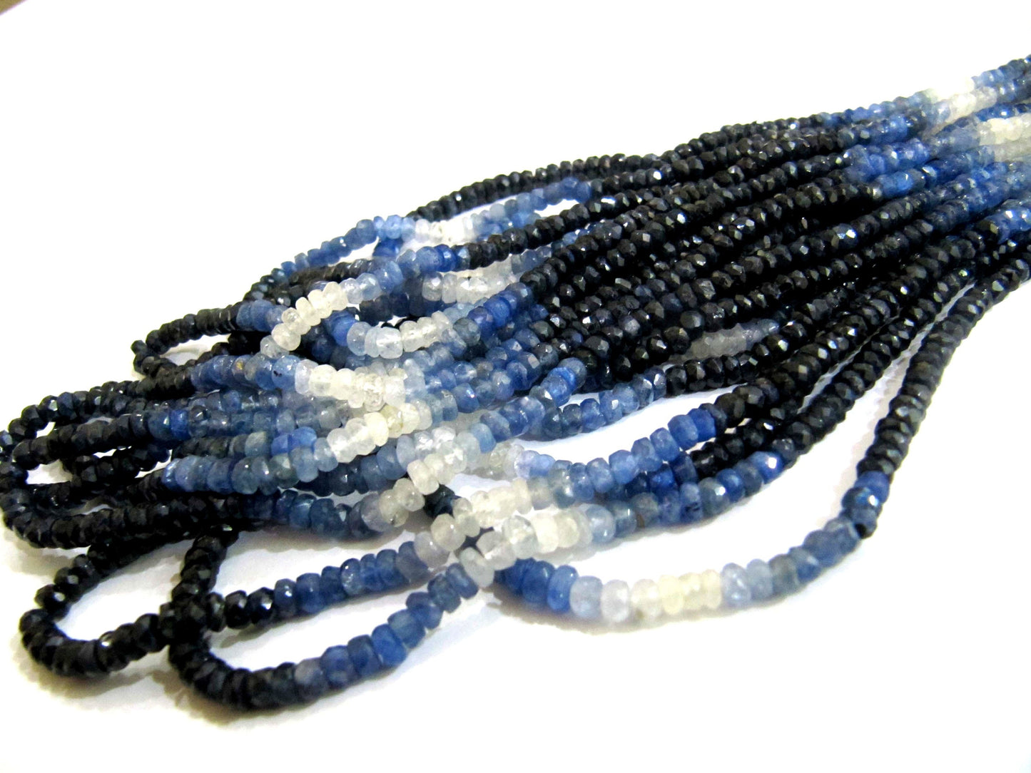 Natural Blue Sapphire Shaded Beads 3-4mm Superfine Quality Burma Sapphire Beads Strand 8 inches Long Rondelle faceted Wholesale Price