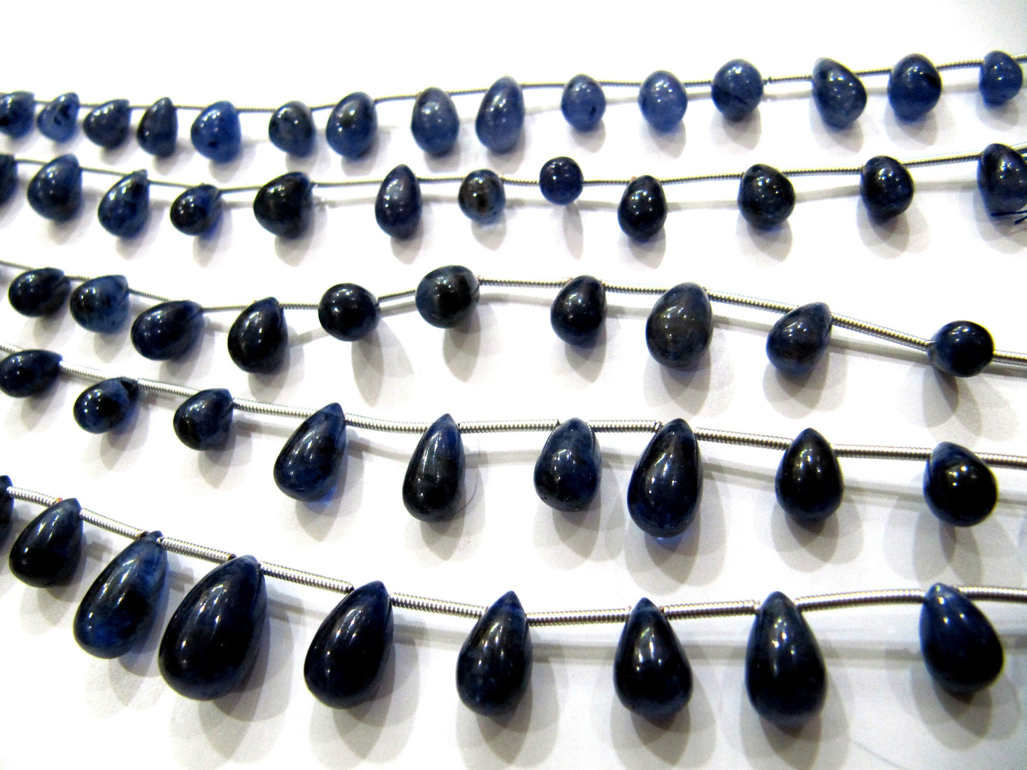 Natural Blue Sapphire Teardrop Plain Drop Smooth Beads 5x8mmTo 6x10mm Strand 8 Inch Long