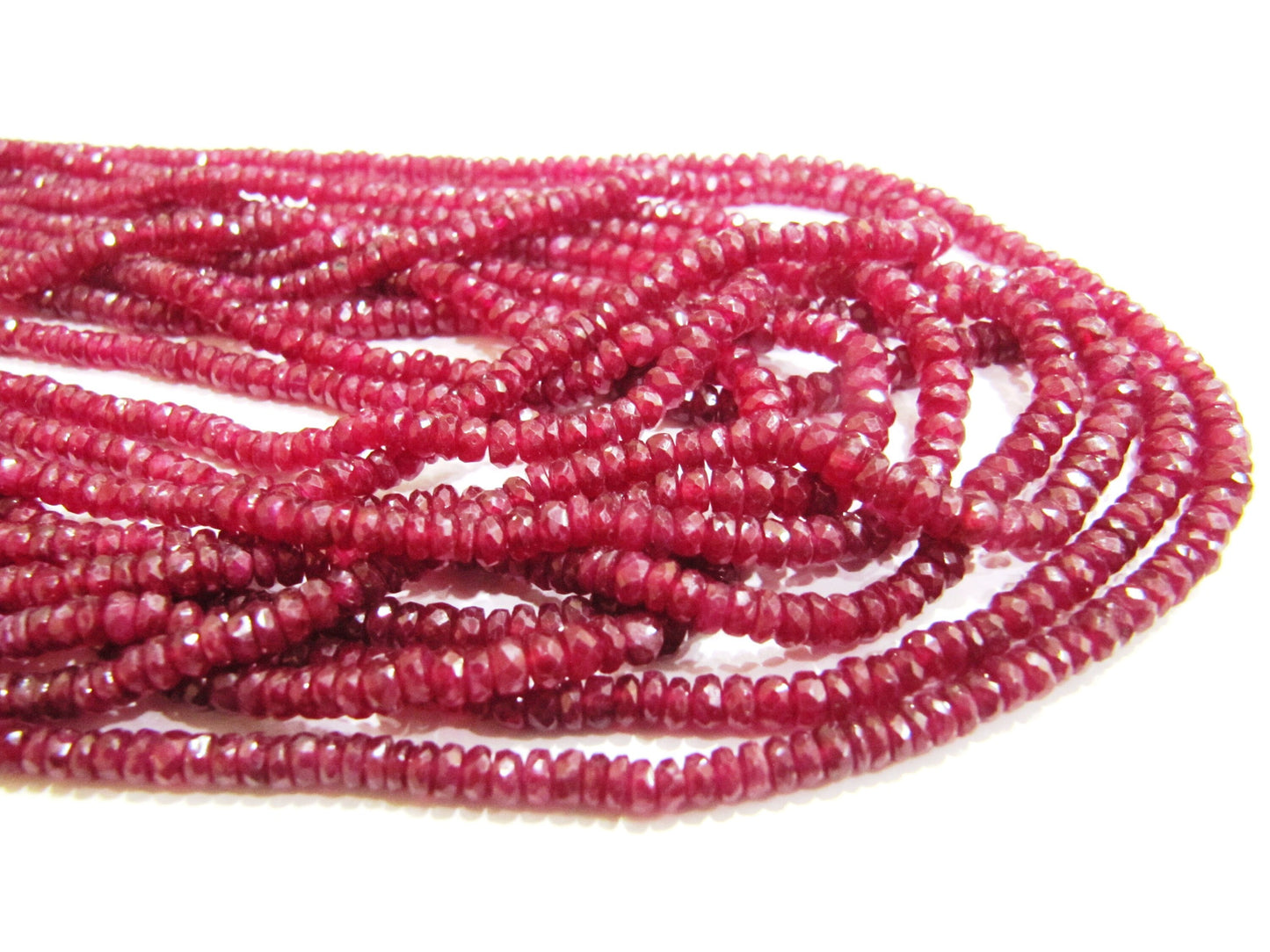 Natural Untreated Ruby Rondelle Faceted 3 to4mm Beaded Multi Layered Necklace 24 Inches Long CHOOSE Number of Layers