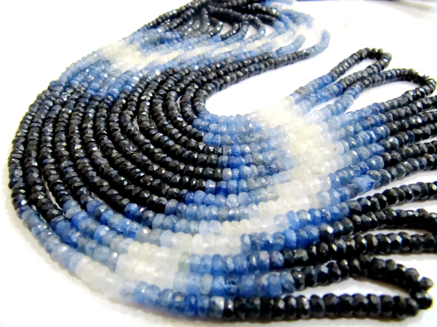 Natural Blue Sapphire Shaded Beads 3-4mm Superfine Quality Burma Sapphire Beads Strand 8 inches Long Rondelle faceted Wholesale Price