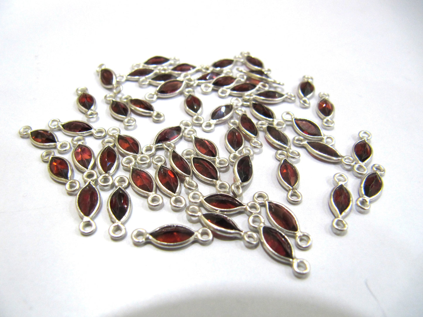 925 Sterling Silver Natural Garnet Marquise shape Briolette Bezel Connector charms 4*6mm Double Loop Sold Per Piece
