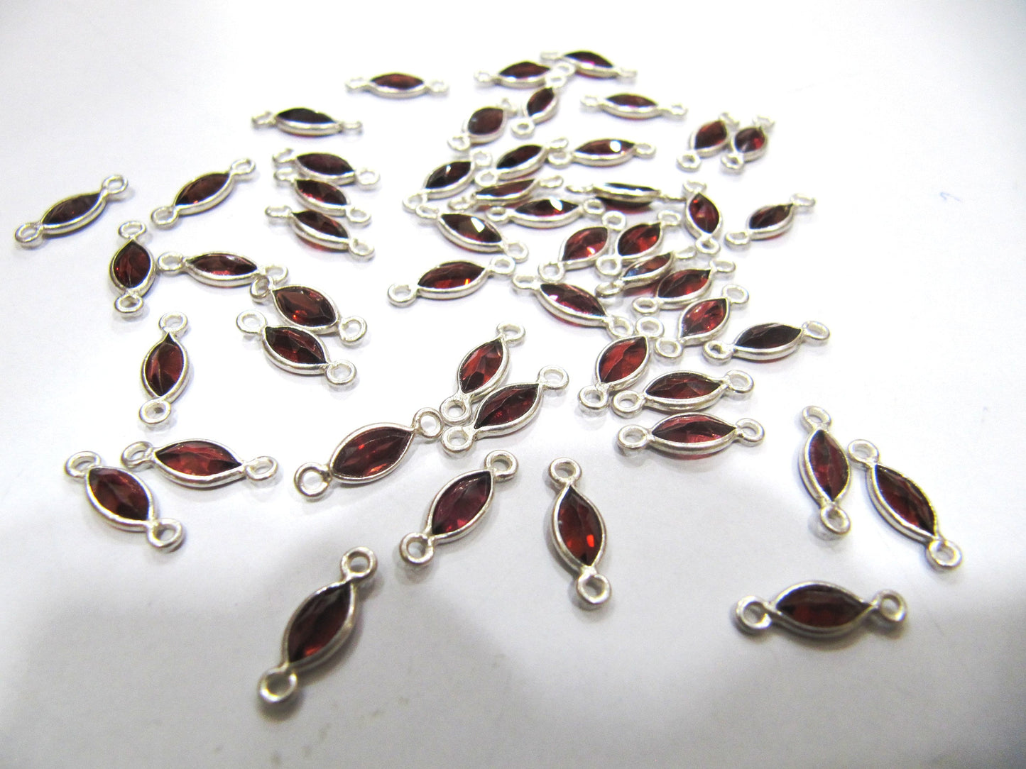 925 Sterling Silver Natural Garnet Marquise shape Briolette Bezel Connector charms 4*6mm Double Loop Sold Per Piece