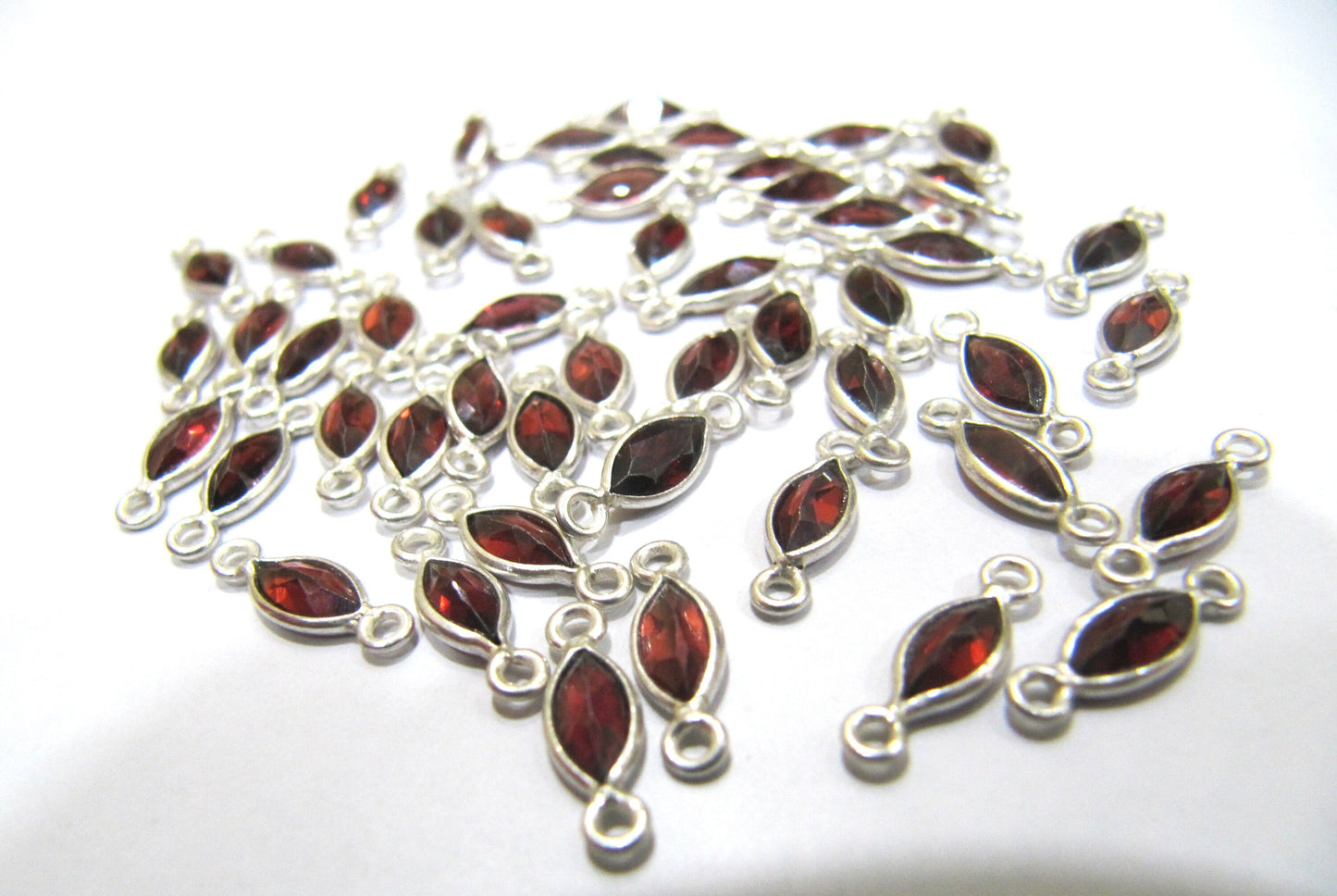 925 Sterling Silver Natural Garnet Marquise shape Briolette Bezel Connector charms 4*6mm Double Loop Sold Per Piece
