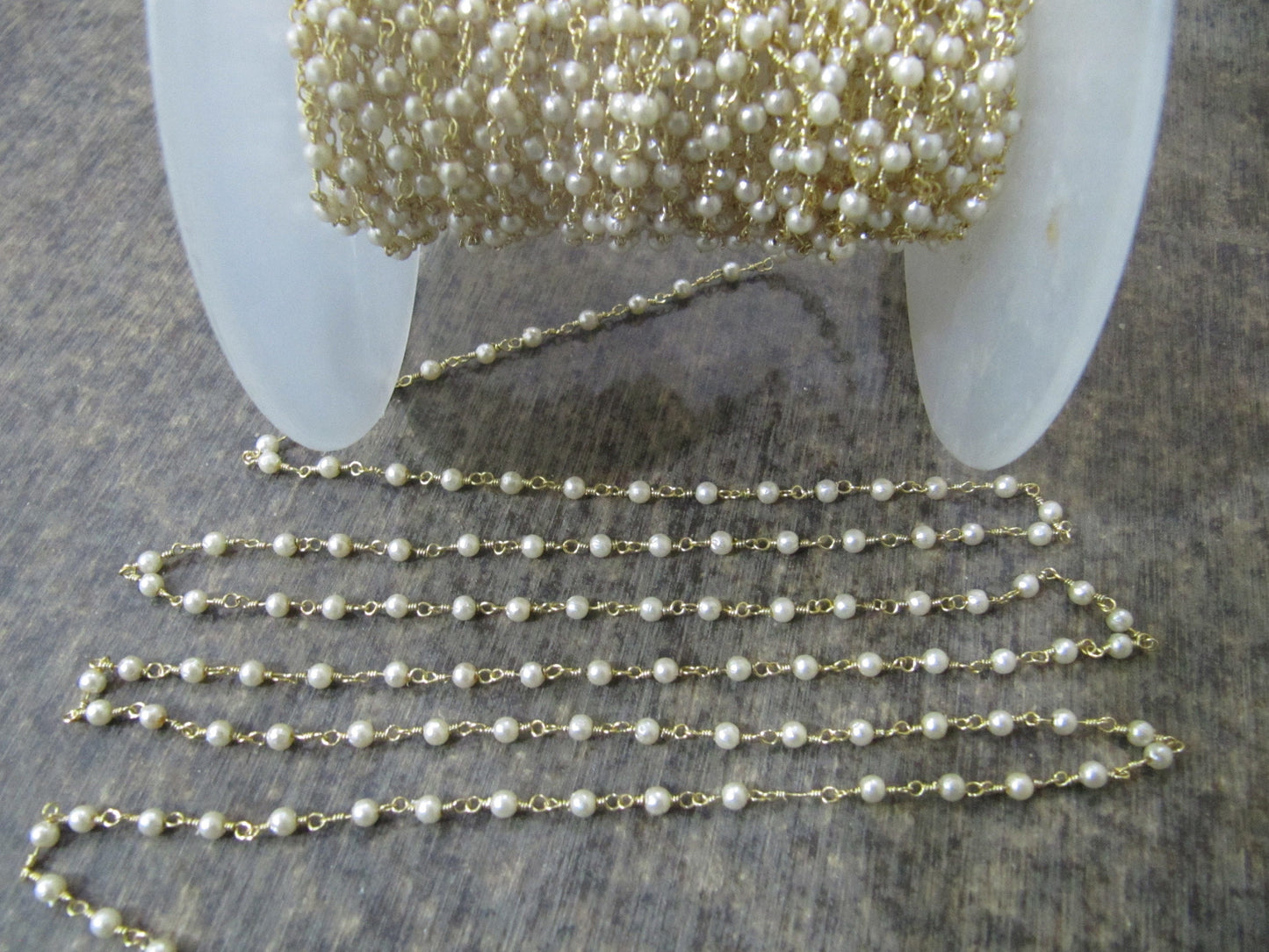 3 Feet- Pearl Beaded 3mm Size Round Shape Faux Pearl Bead Rosary Chain Wholesale Prices Jewelry making gemstone chain