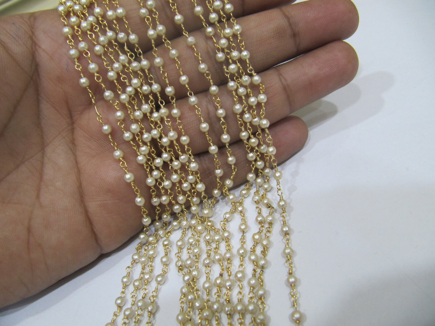 3 Feet- Pearl Beaded 3mm Size Round Shape Faux Pearl Bead Rosary Chain Wholesale Prices Jewelry making gemstone chain