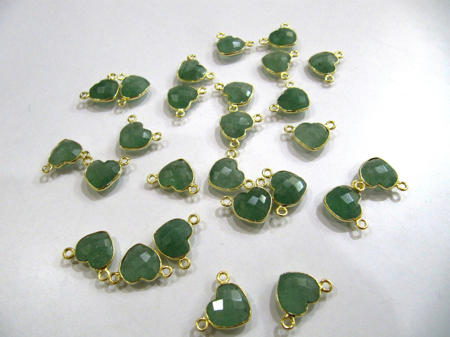 Natural Gemstone heart shape Double loop Bezel Connectors Gold Plated 10mm Charms for jewellery making sold per piece