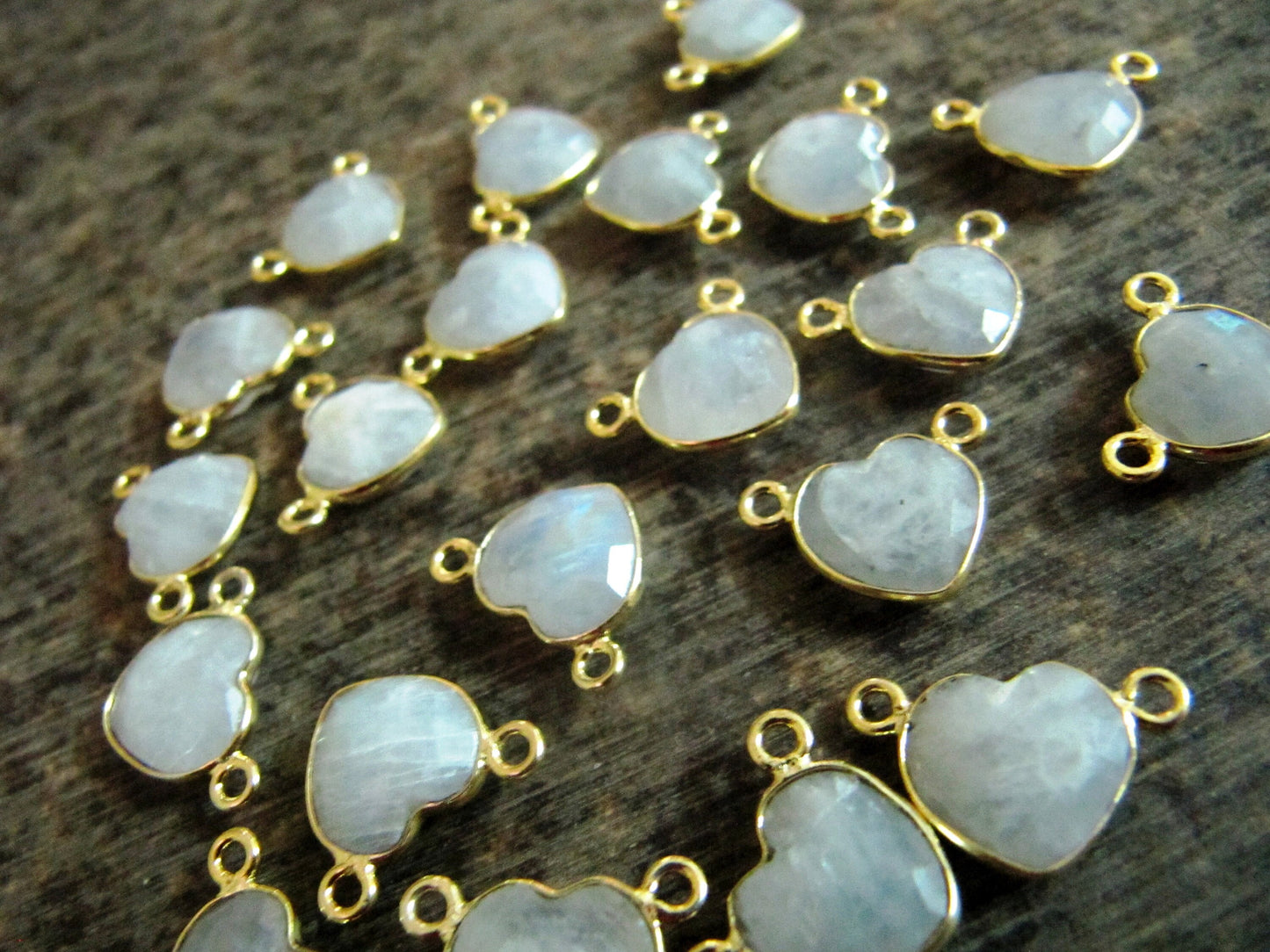 Natural Gemstone heart shape Double loop Bezel Connectors Gold Plated 10mm Charms for jewellery making sold per piece