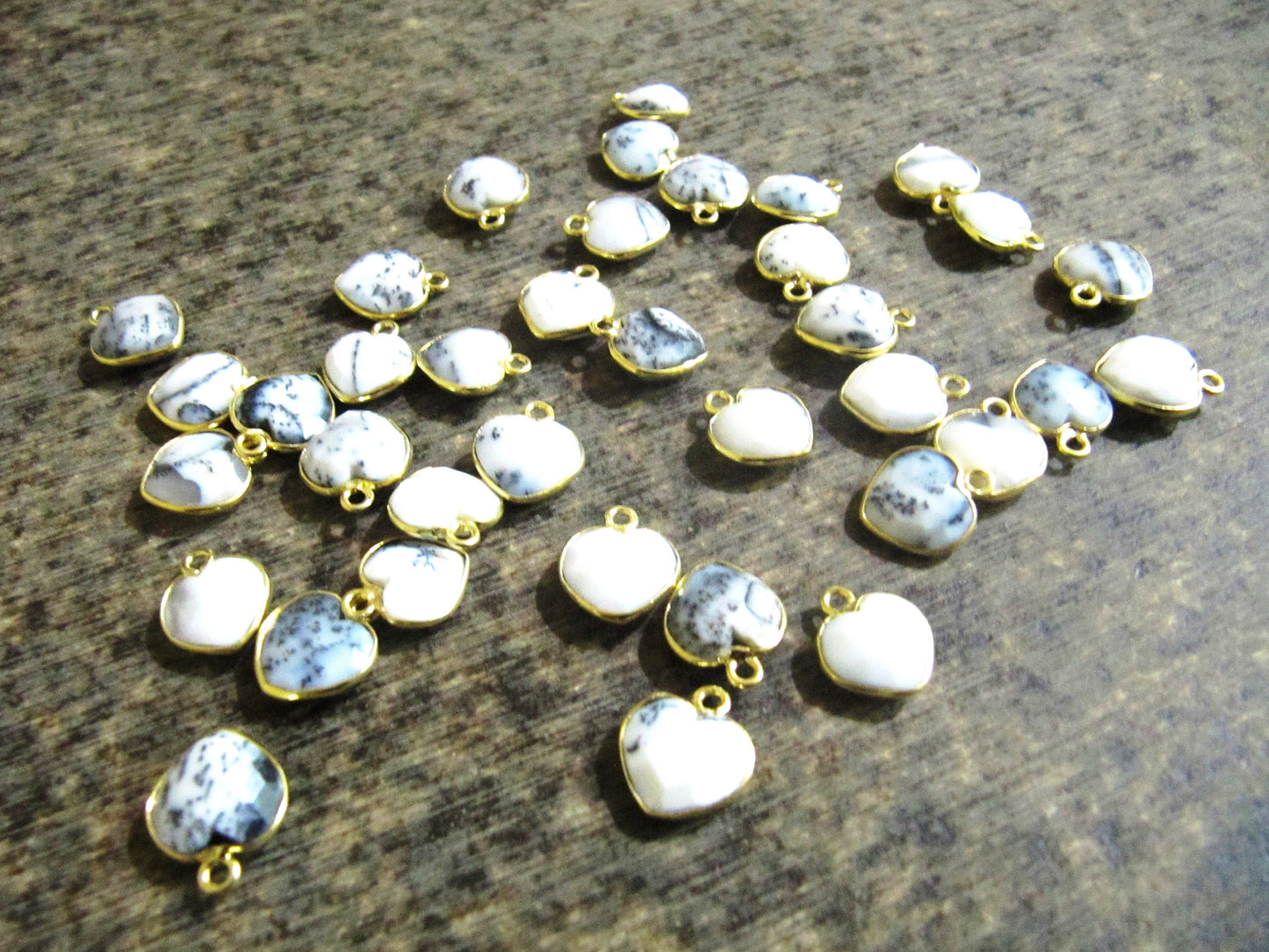 Natural Gemstone heart shape center loop Bezel Connectors Gold Plated 10mm Charms for jewellery making sold per piece