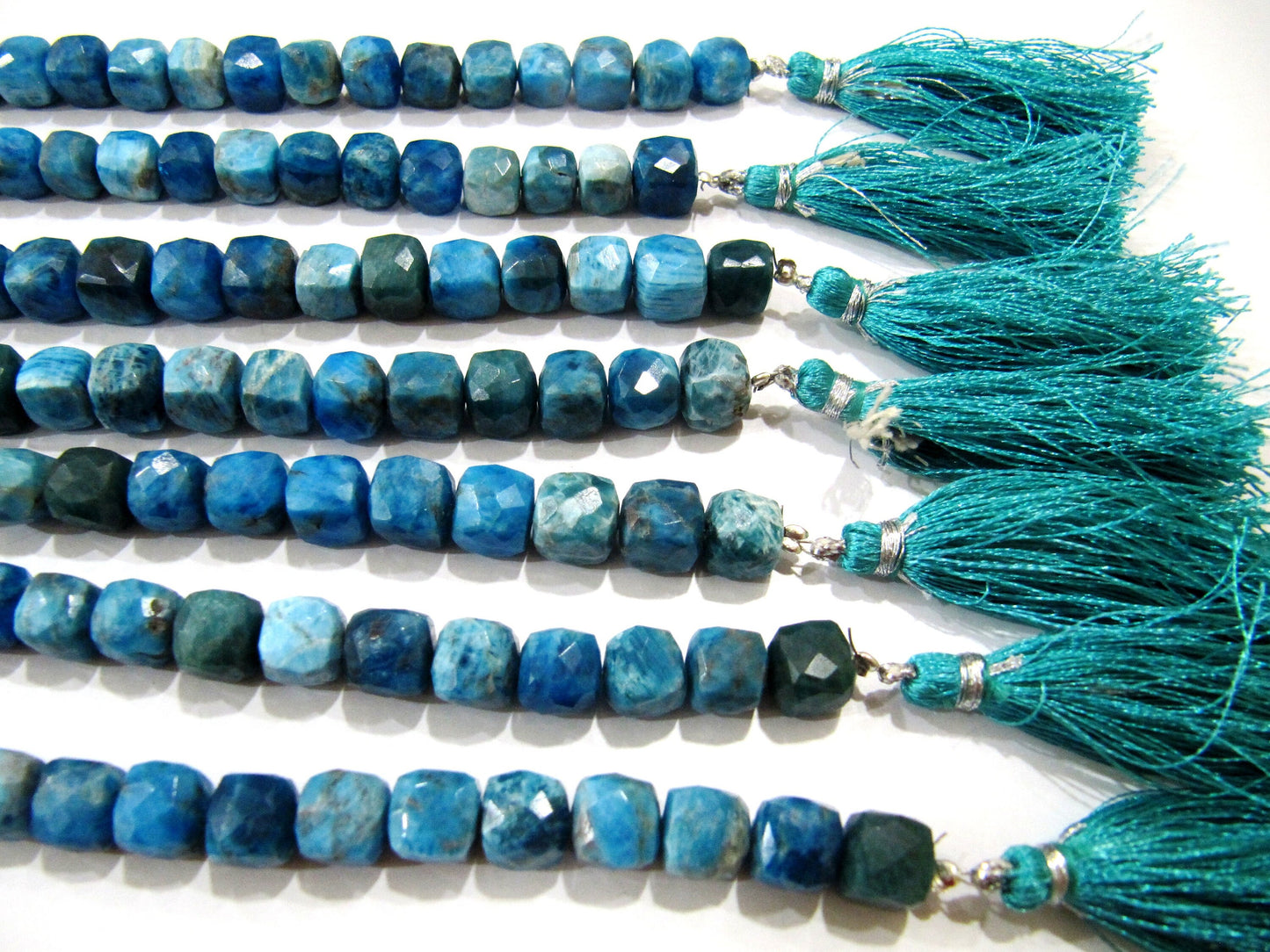Natural Neon Apatite Beads 3D cube Box shape Briolette 6mm to 8mm beads strand 8 inches long Genuine Gemstone Blue color beads