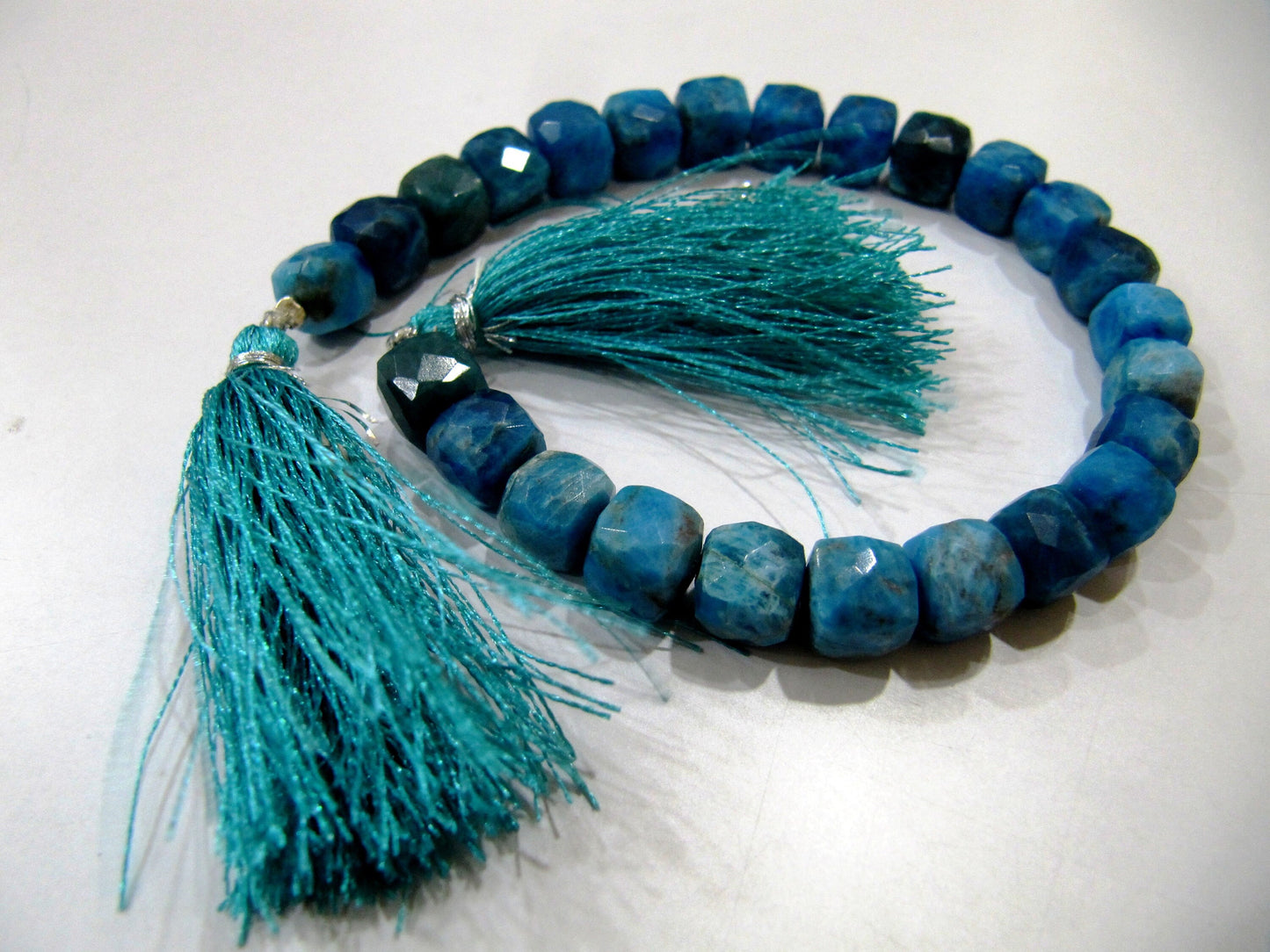 Natural Neon Apatite Beads 3D cube Box shape Briolette 6mm to 8mm beads strand 8 inches long Genuine Gemstone Blue color beads