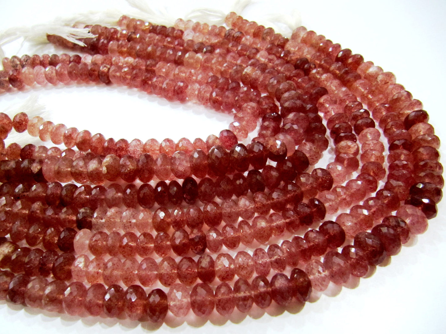 Natural Strawberry Quartz 11-12mm Rondelle Faceted Gemstone Beads Strand 8 inches Long Best Quality Jewellery Making Beads