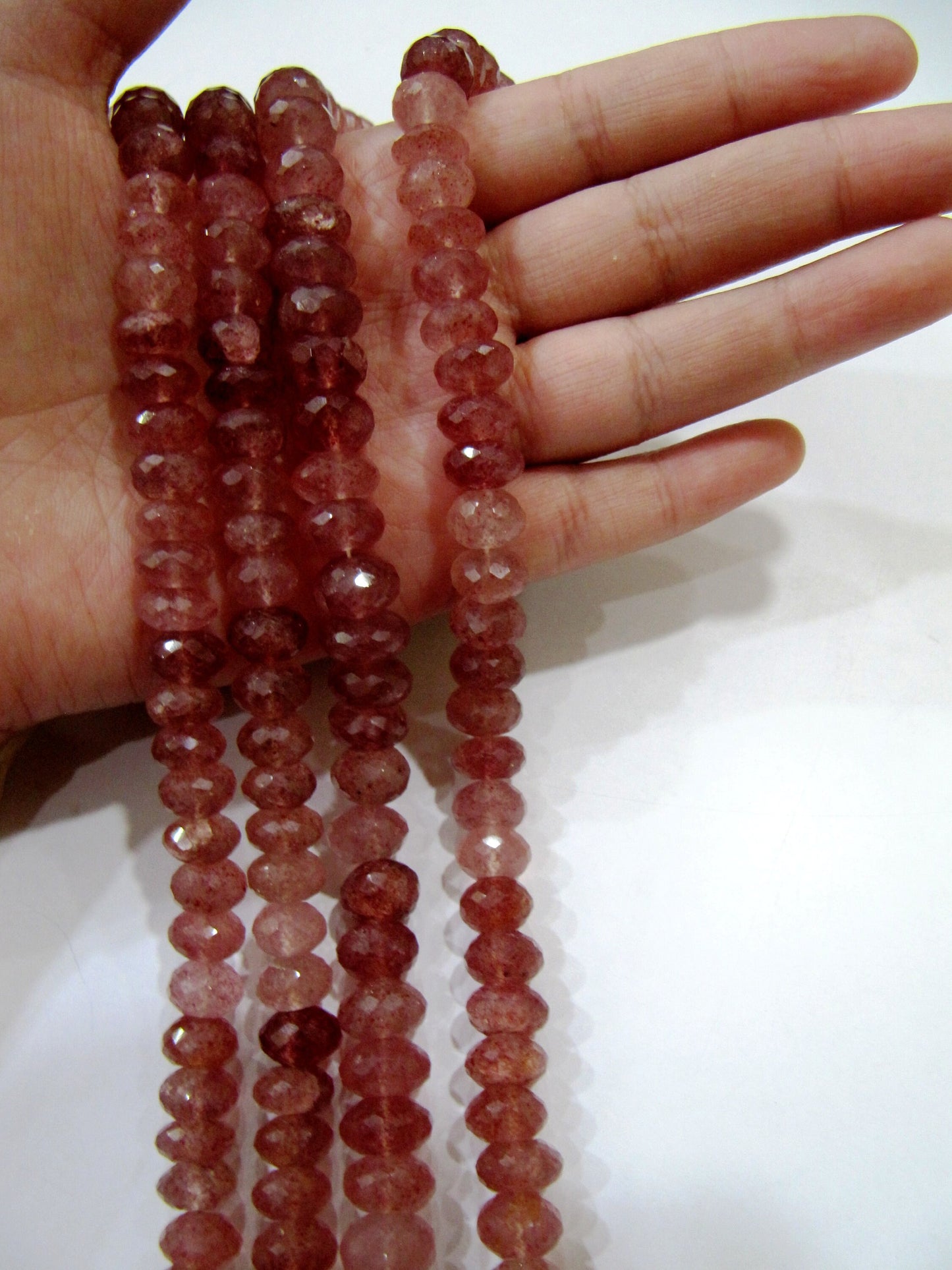 Natural Strawberry Quartz 11-12mm Rondelle Faceted Gemstone Beads Strand 8 inches Long Best Quality Jewellery Making Beads