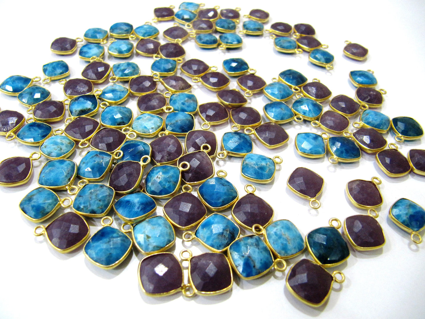 Natural Gemstone cushion Square shape Single loop Bezel Connectors Gold Plated 10mm Charms for jewellery making sold per piece