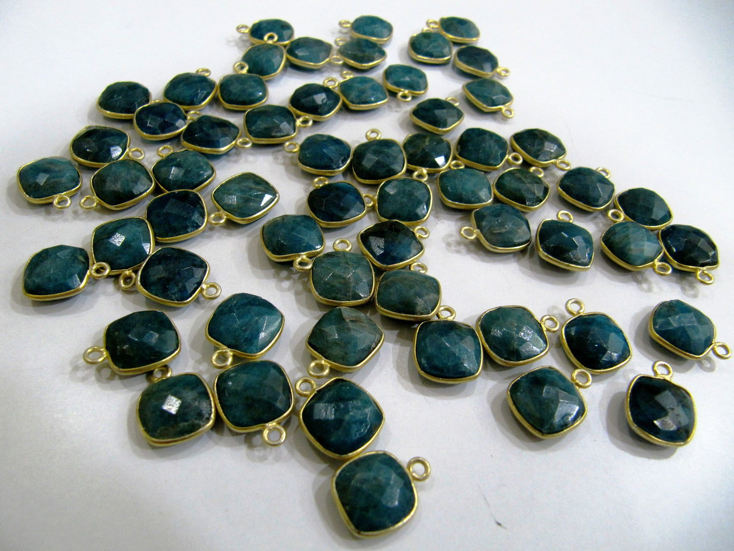 Natural Gemstone Cushion Square shape Centre loop Bezel Connectors Gold Plated 10mm Charms for jewellery making sold per piece