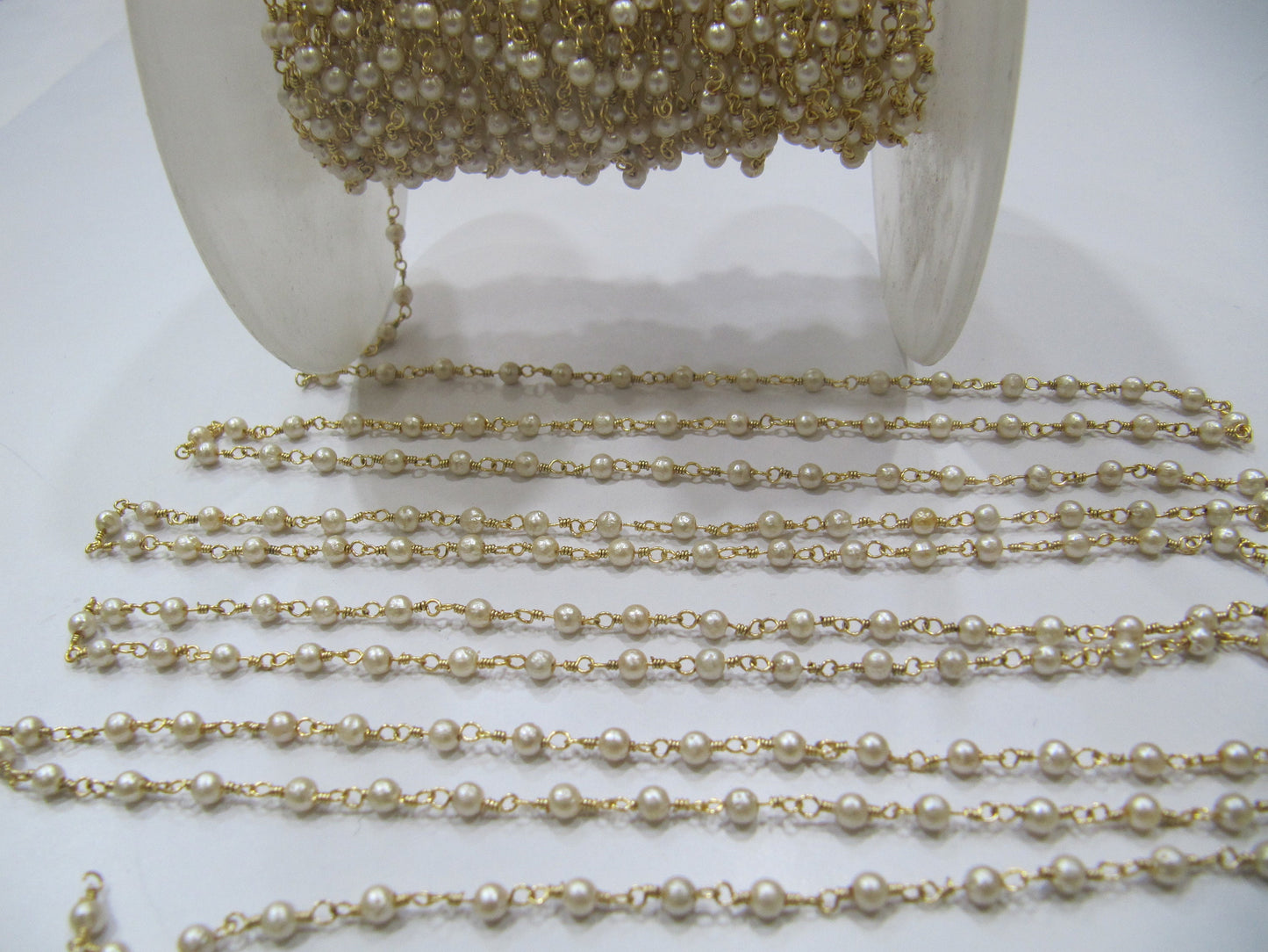 3 Feet- Pearl Beaded 3mm Size Round Shape Faux Pearl Bead Rosary Chain Wholesale Prices Jewelry making gemstone chain