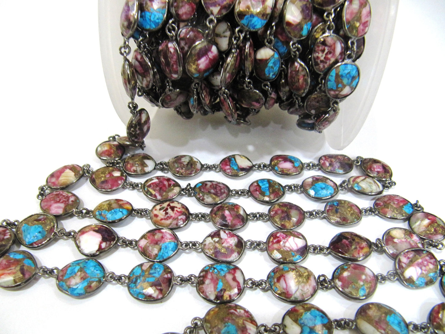 Natural Purple Dhalia Copper Turquoise Chain Free Shape Briolette 10 to 13mm handmade gemstone chain sold per foot