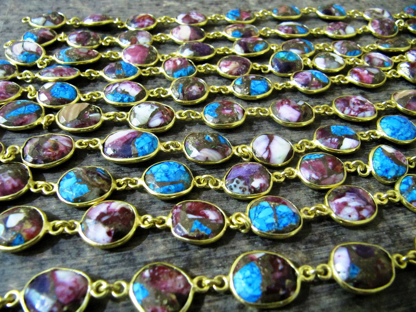 Natural Purple Dhalia Copper Turquoise Chain Free Shape Briolette 10 to 13mm handmade gemstone chain sold per foot