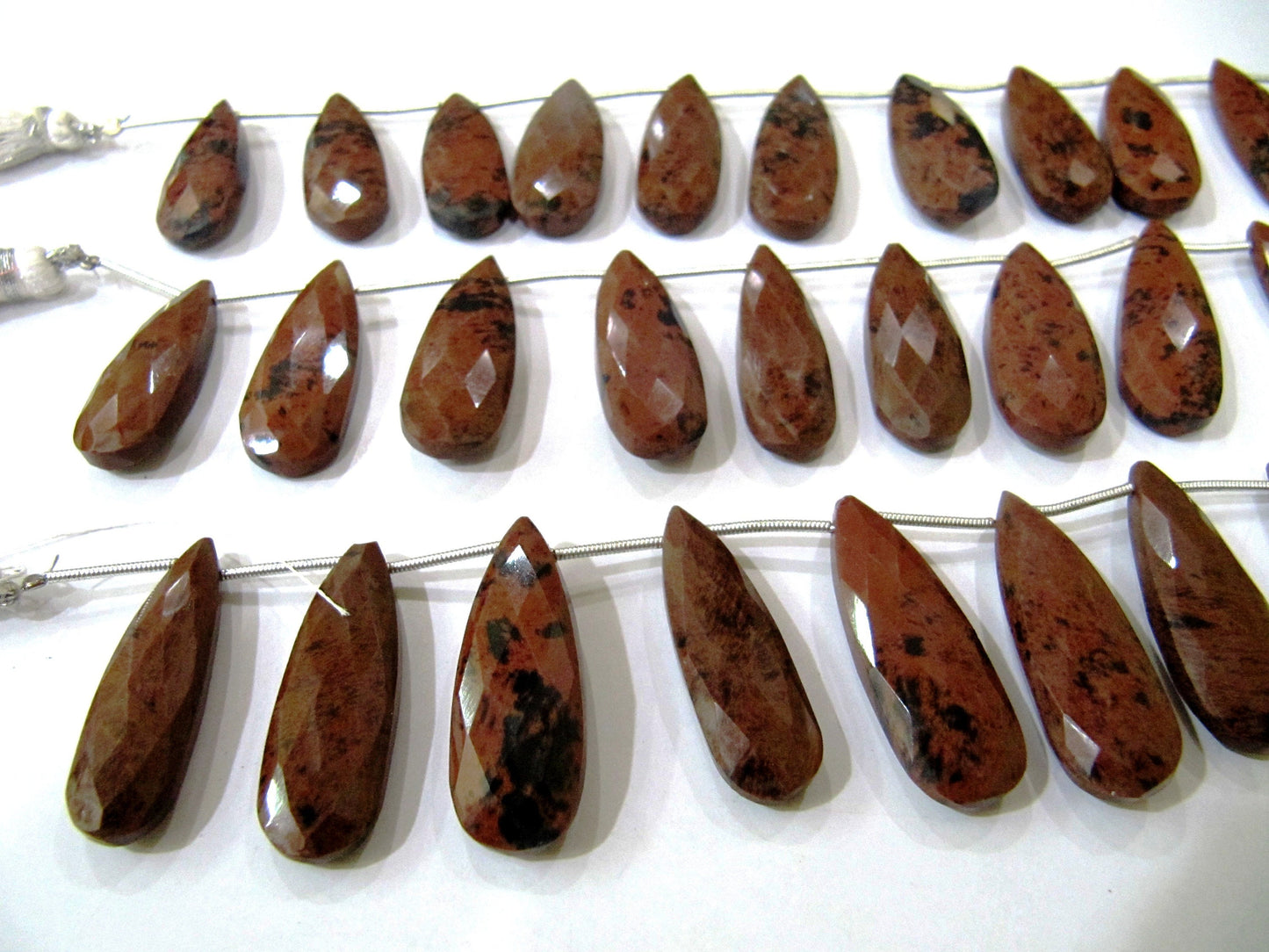 Natural Brown Jasper Cushion Shape Briolettte Faceted 10X22mm Double Drilled Beads Sold as a Strand of 6 Beads Wholesale Price
