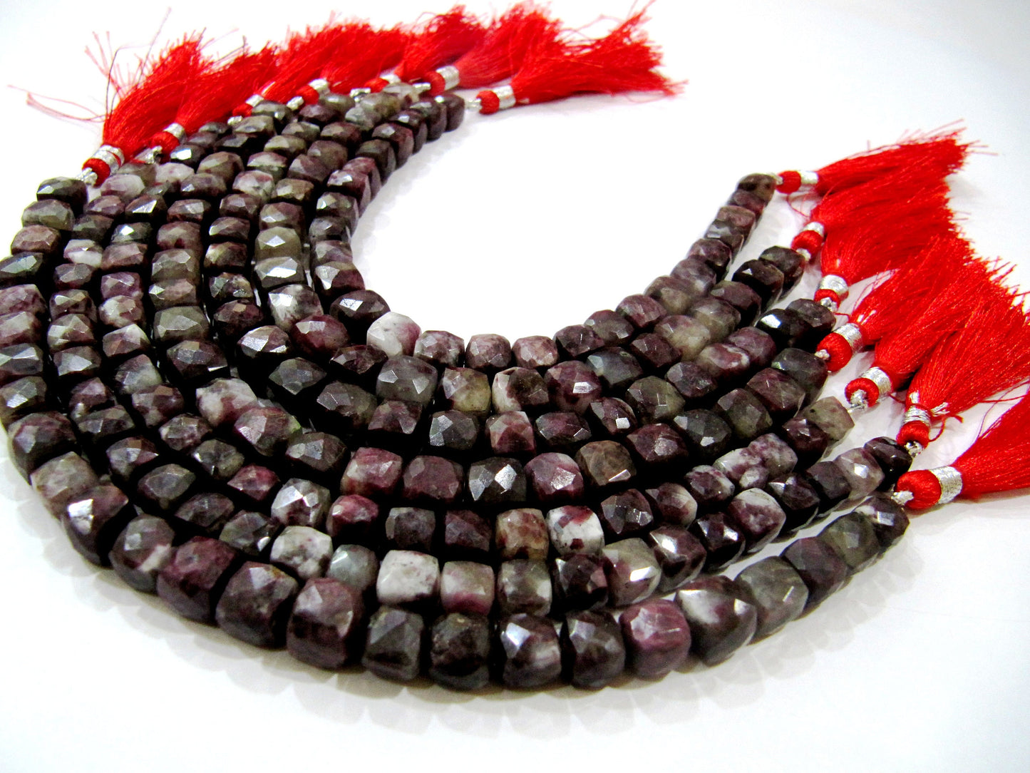 Natural Tourmaline Quartz Beads 3D cube Box shape Briolette 6mm to 8mm beads strand 8 inches long Genuine Gemstone Faceted beads