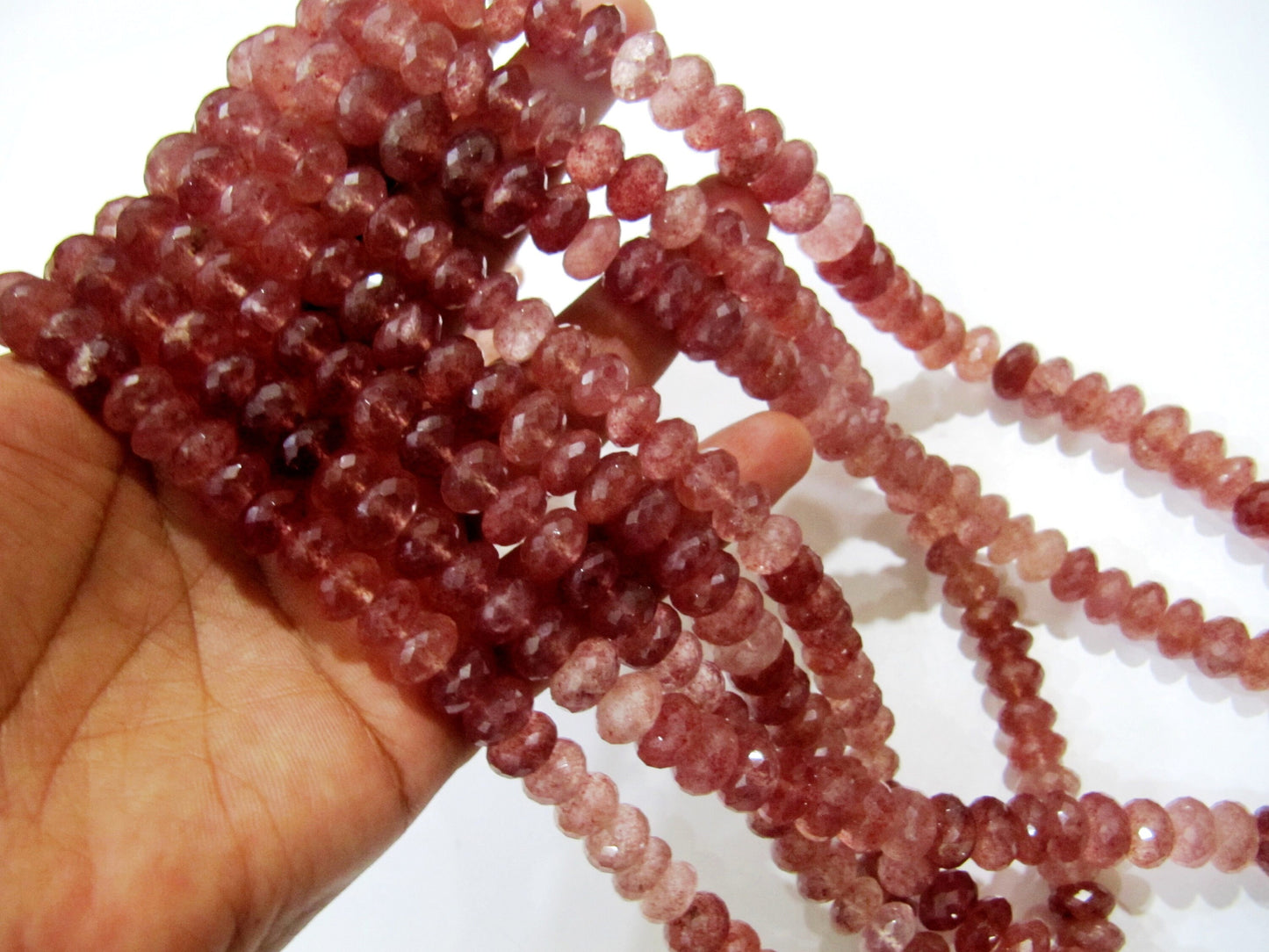 Natural Strawberry Quartz 11-12mm Rondelle Faceted Gemstone Beads Strand 8 inches Long Best Quality Jewellery Making Beads