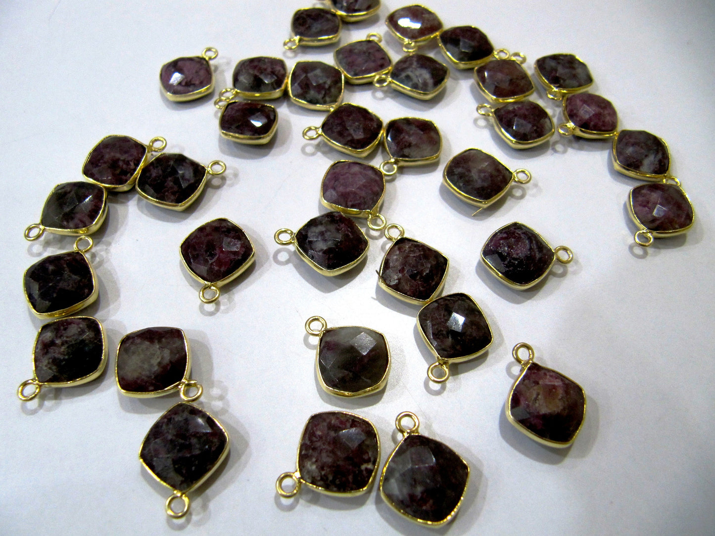 Natural Gemstone cushion Square shape Single loop Bezel Connectors Gold Plated 10mm Charms for jewellery making sold per piece