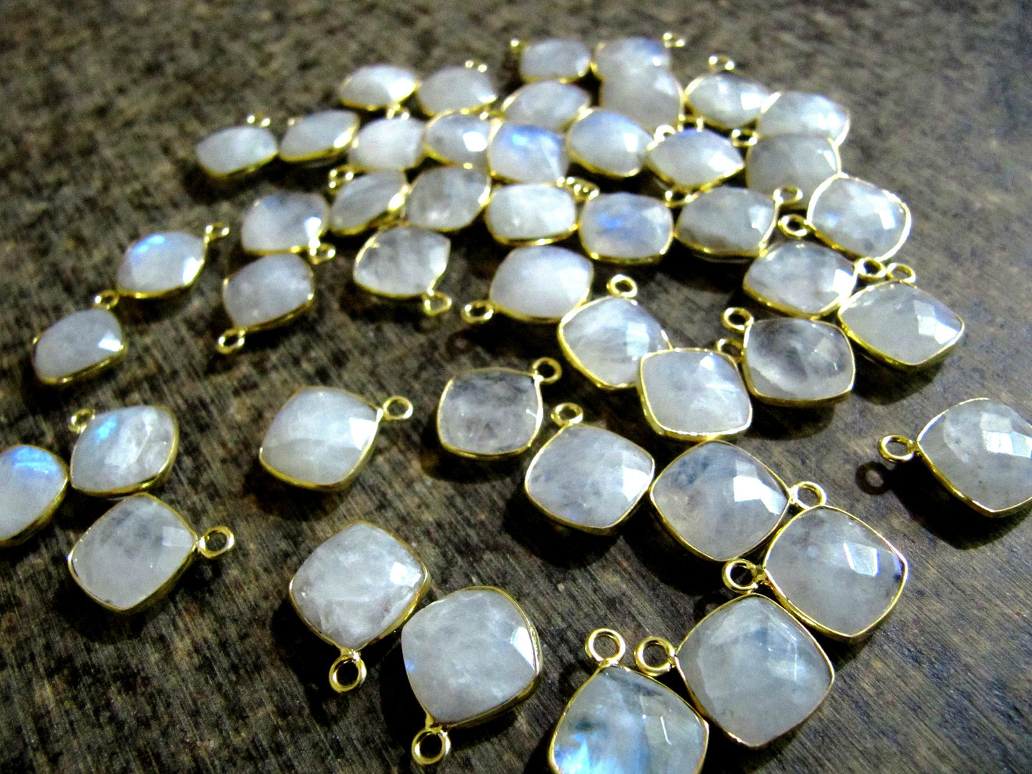 Natural Gemstone cushion Square shape Single loop Bezel Connectors Gold Plated 10mm Charms for jewellery making sold per piece